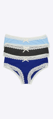 Tripack bikini rib detalle encaje