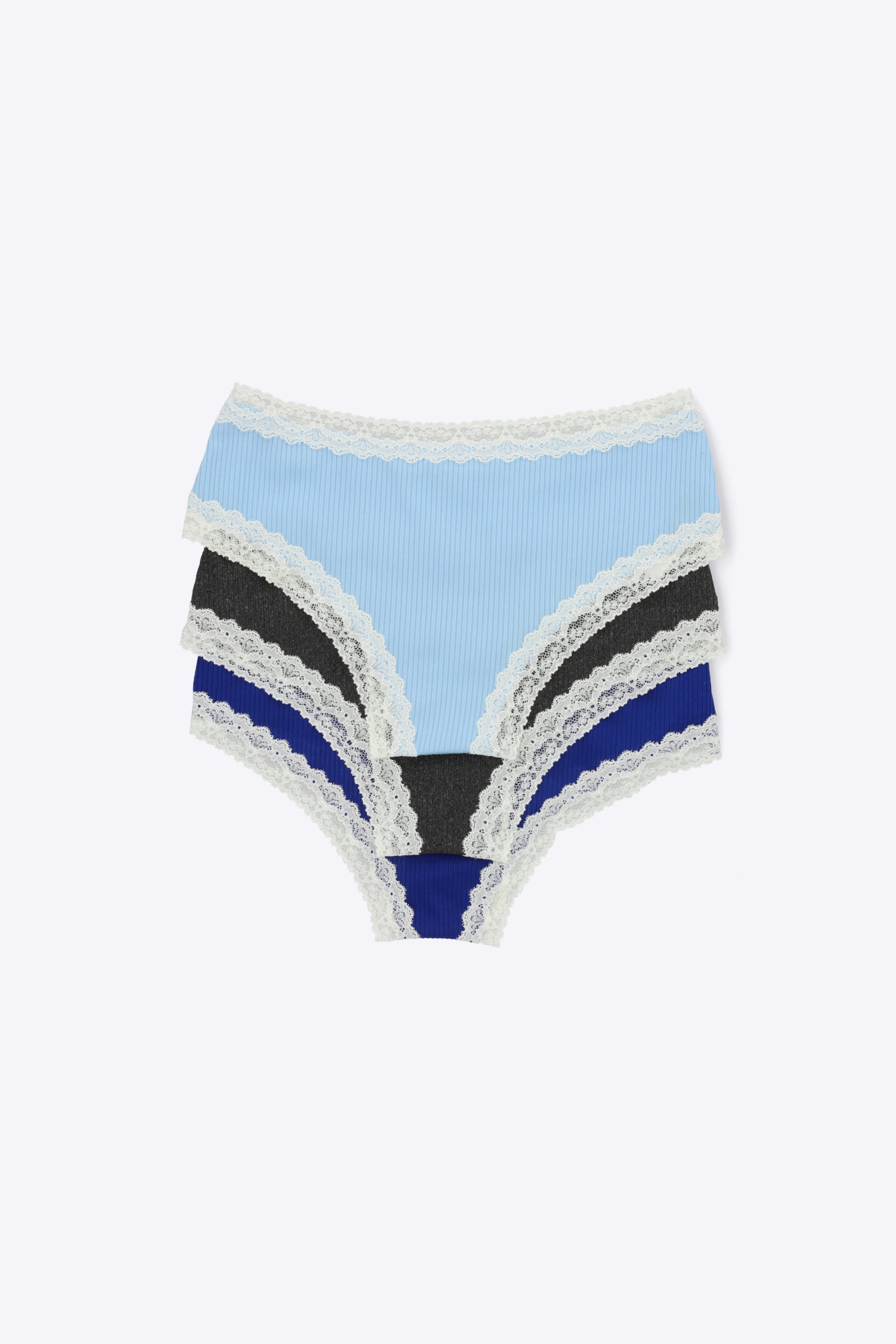 Tripack bikini rib detalle encaje