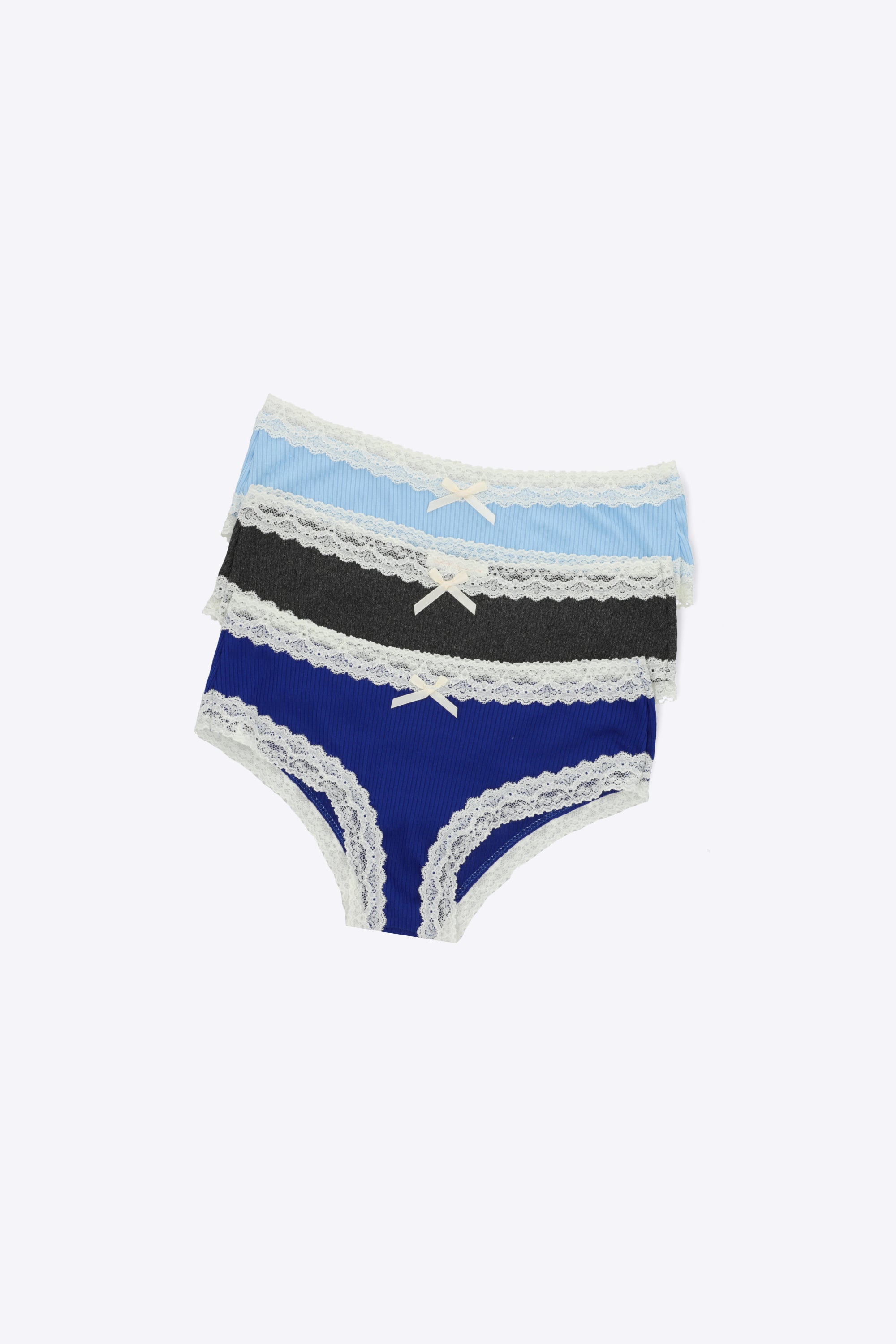Tripack bikini rib detalle encaje