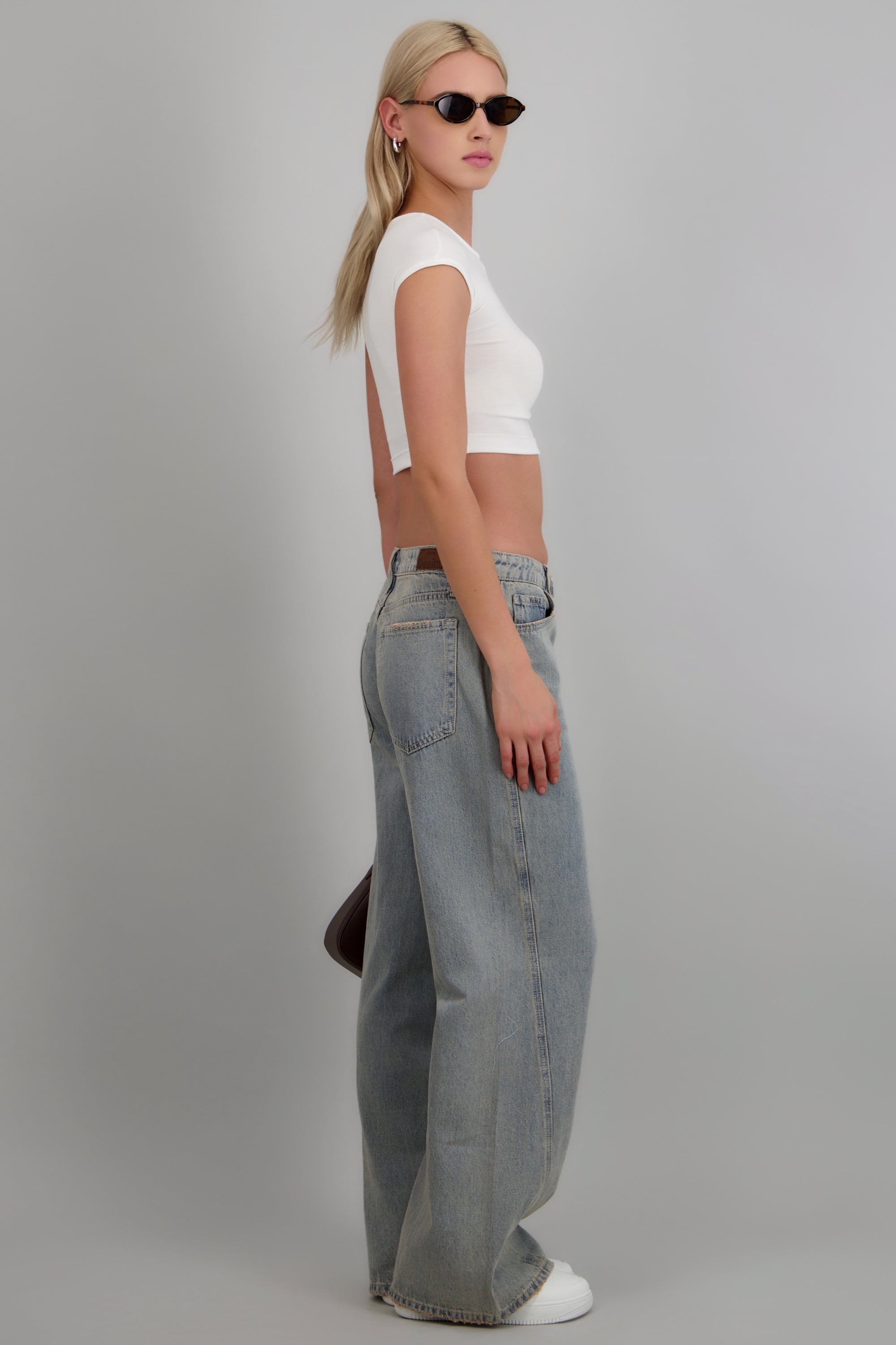 Vintage loose jeans wide leg rectos GRIS