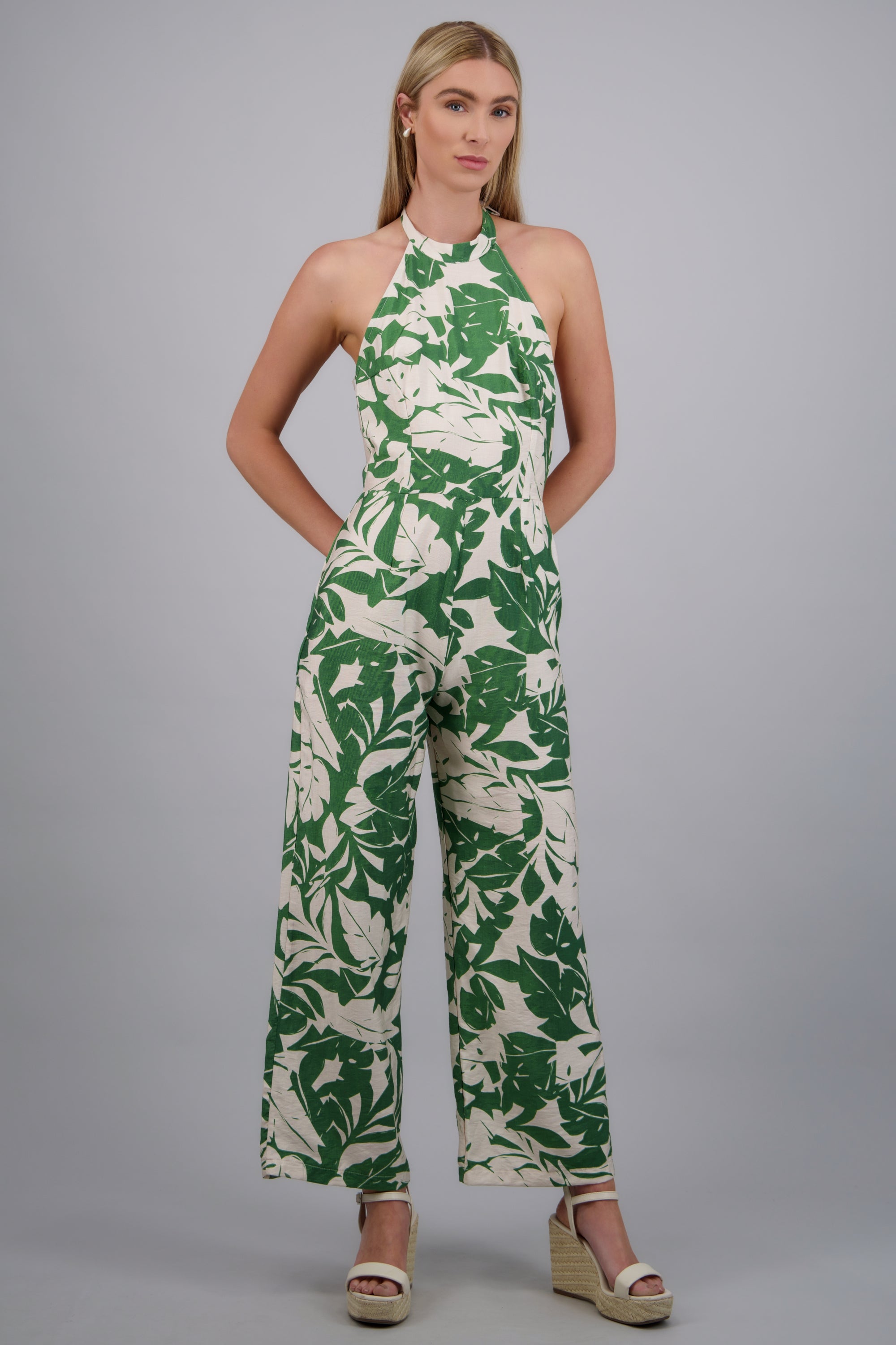 Jumpsuit halter estampado tropical VERDE COMBO