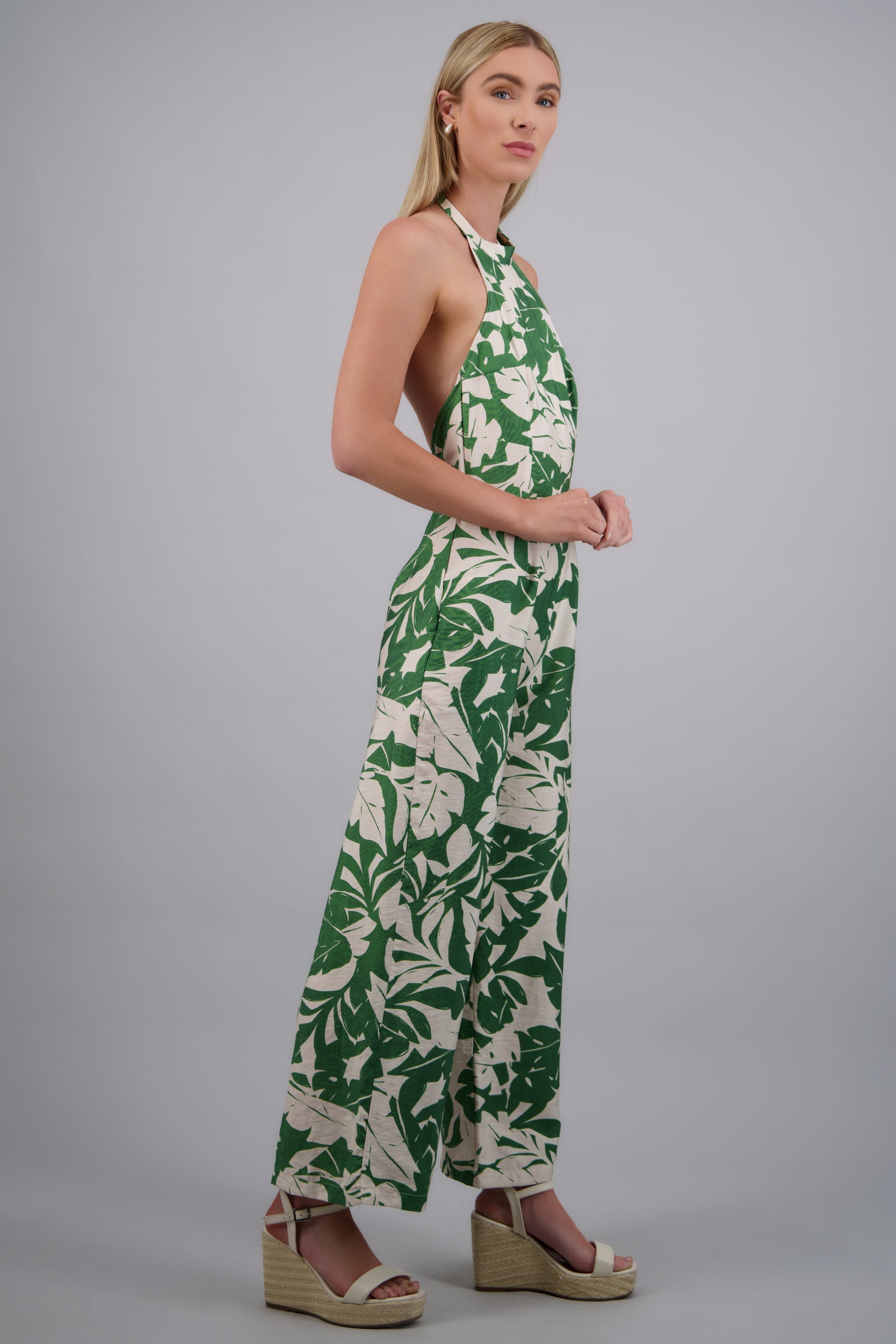 Jumpsuit halter estampado tropical VERDE COMBO