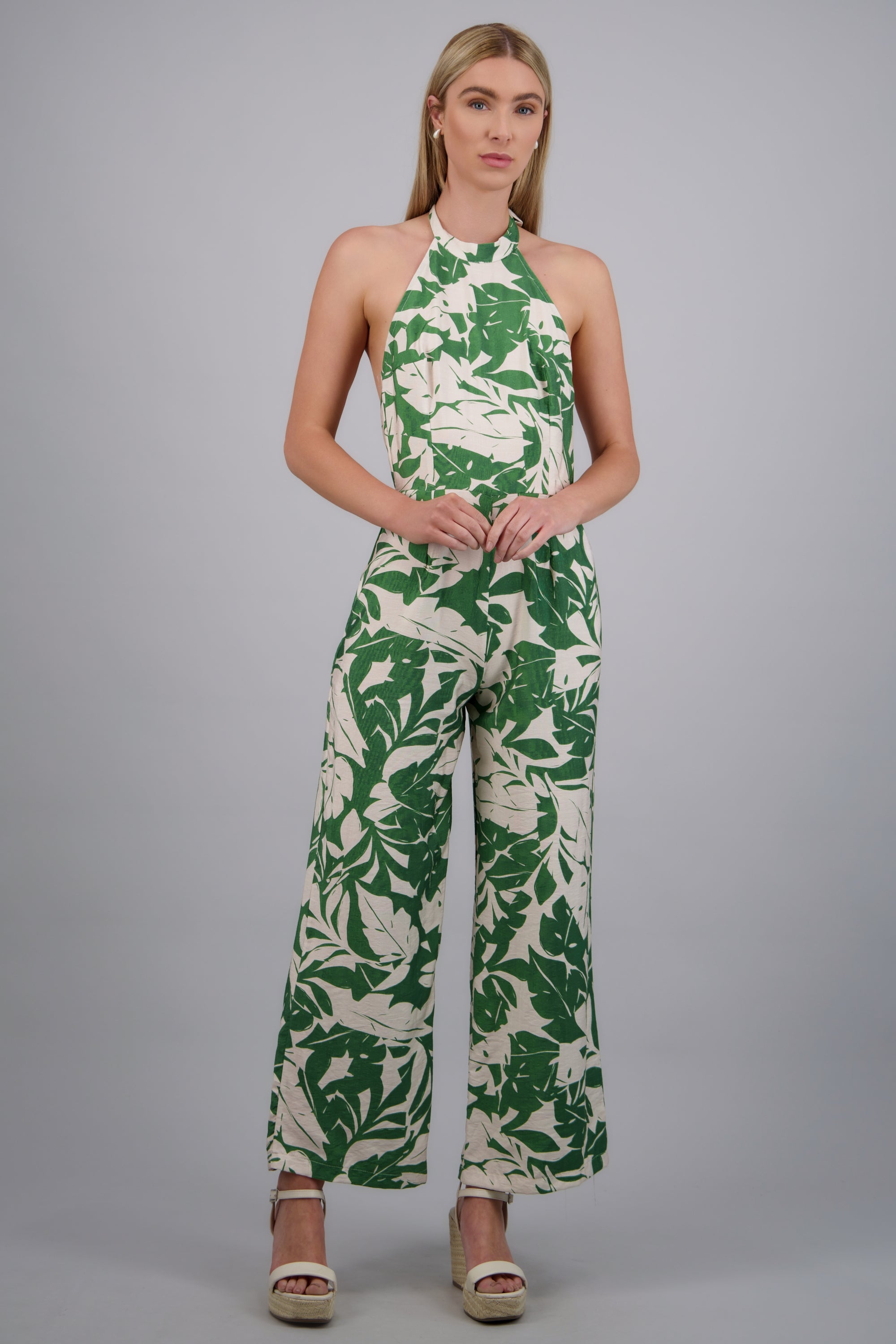 Jumpsuit halter estampado tropical VERDE COMBO