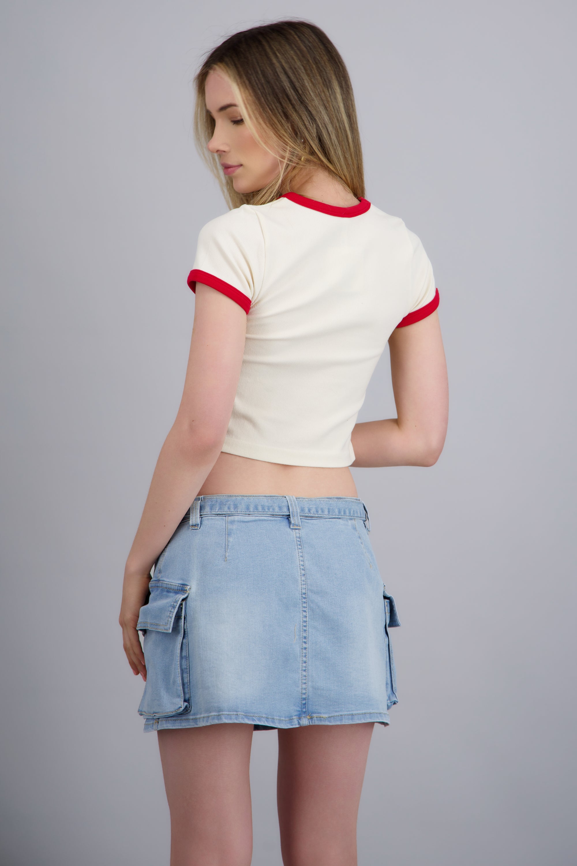Crop top manzana manga corta BLANCO COMBO