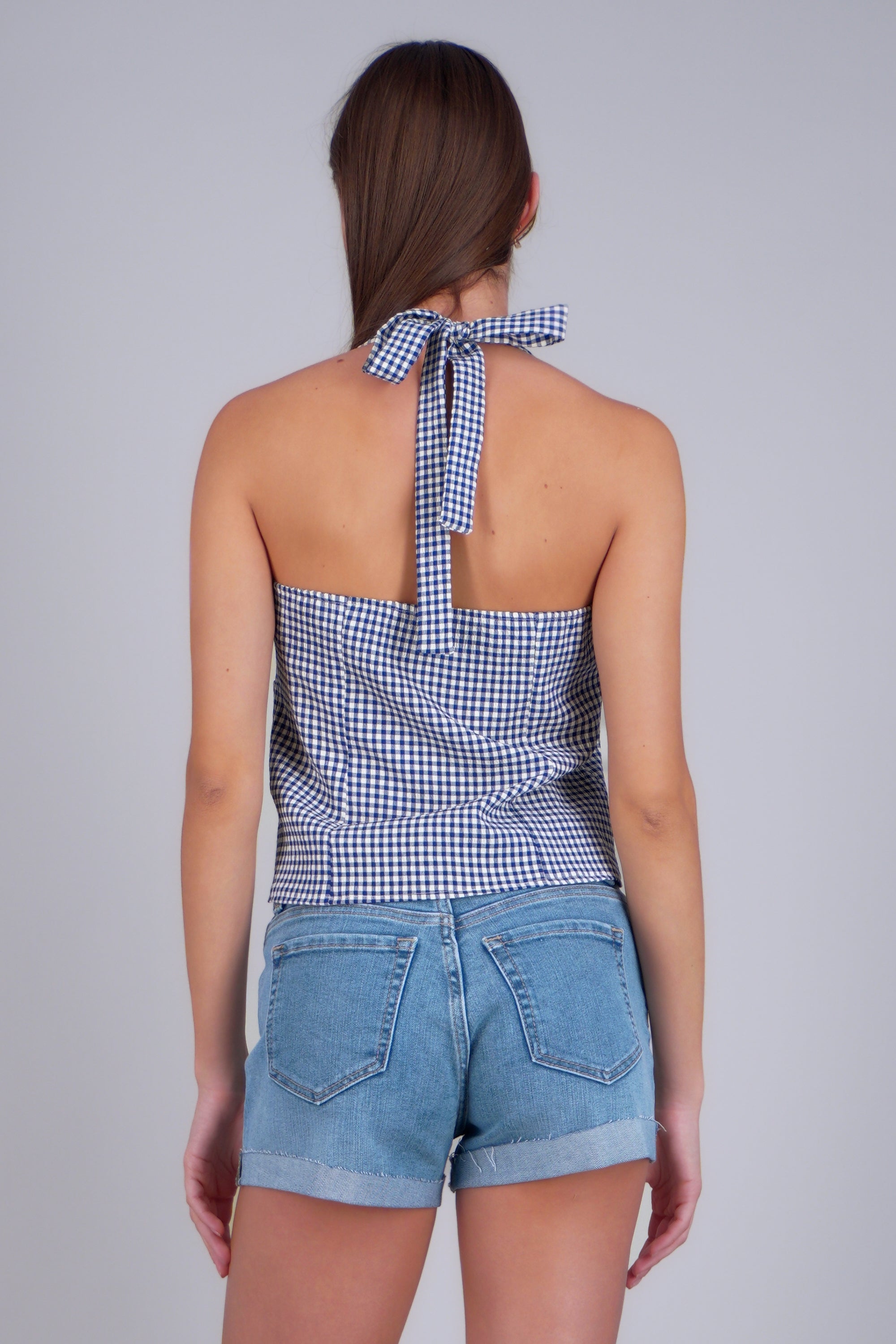 Top halter detalle botones ginham MARINO COMBO