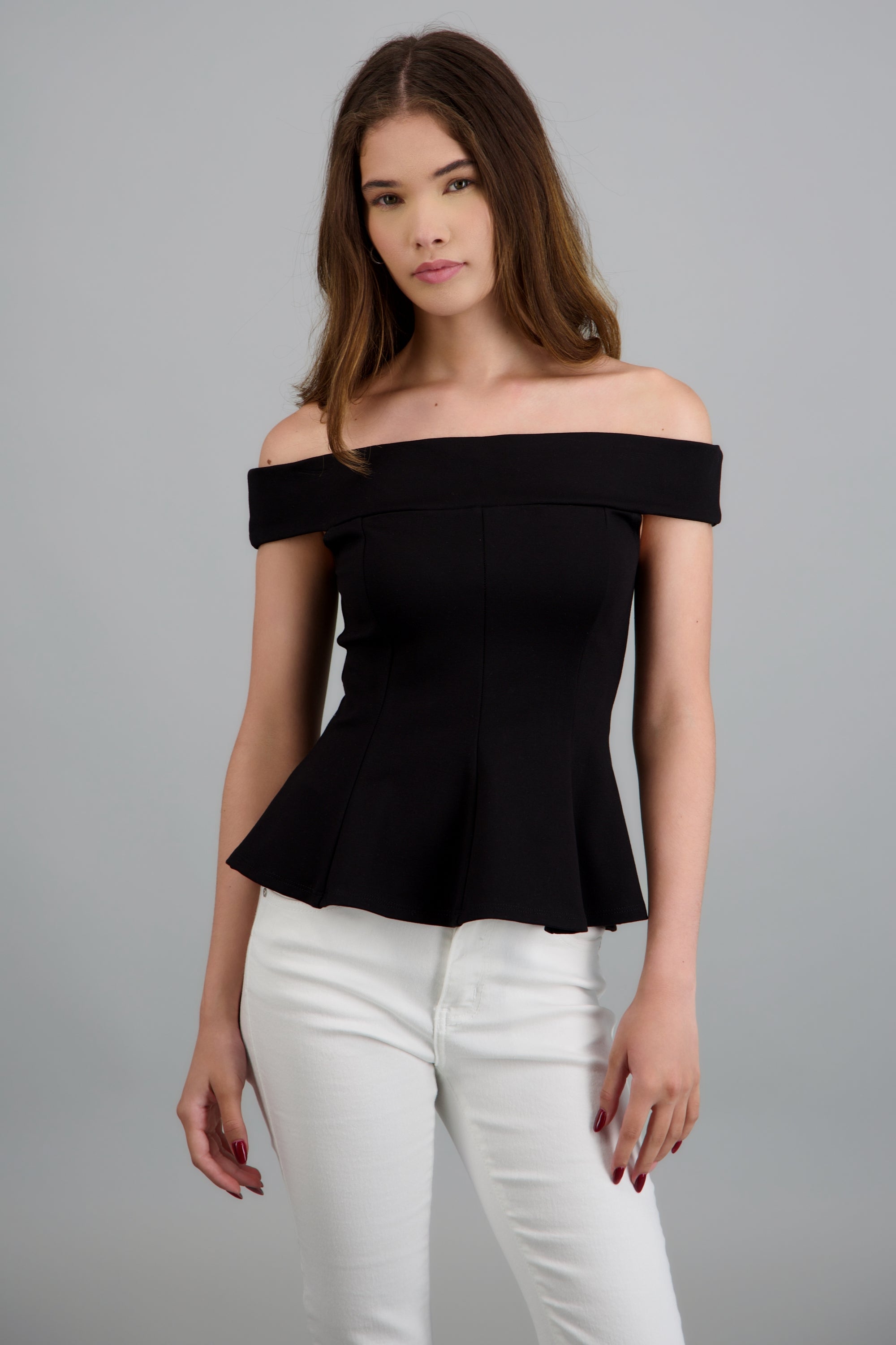Top off shoulder peplum NEGRO