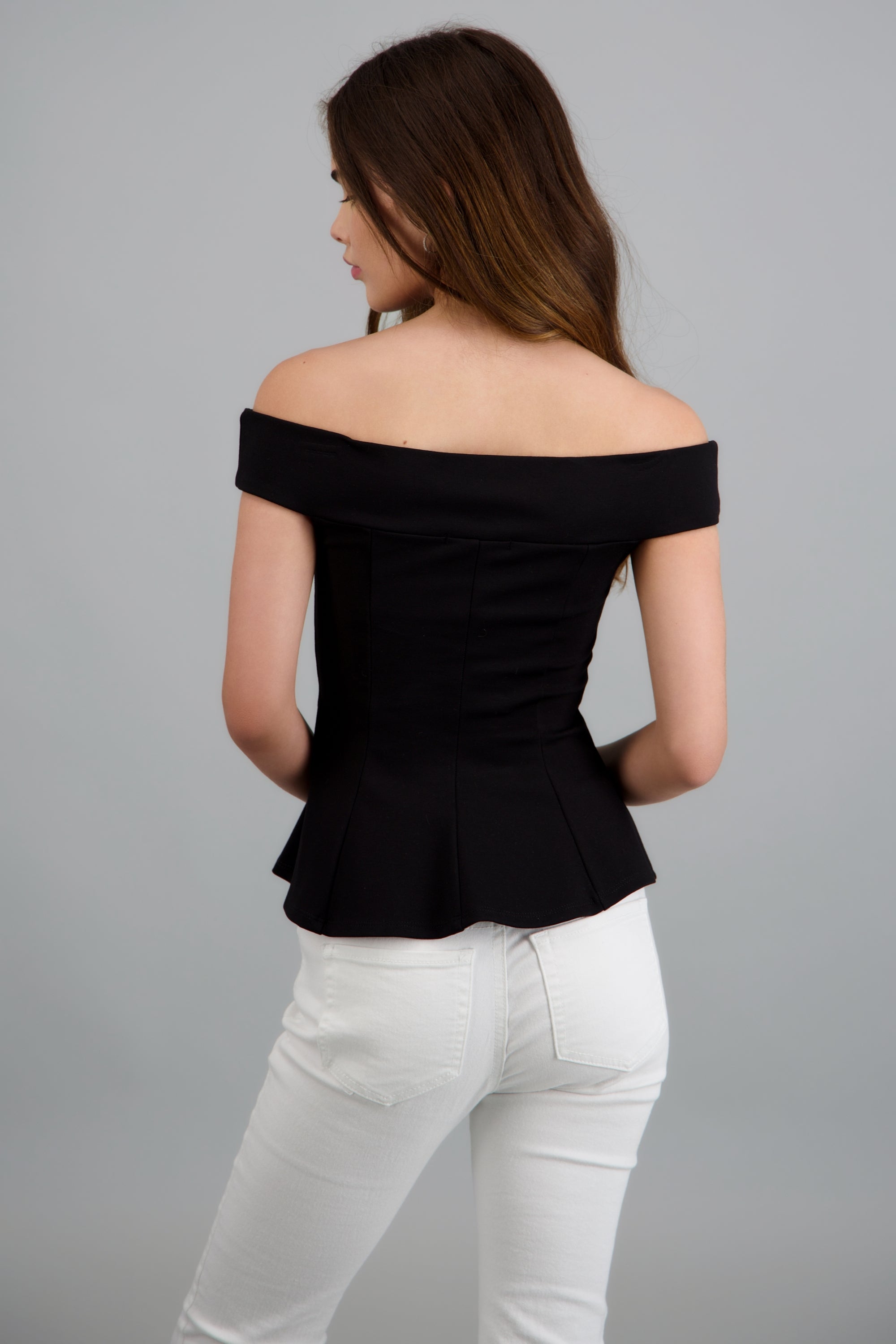 Top off shoulder peplum NEGRO