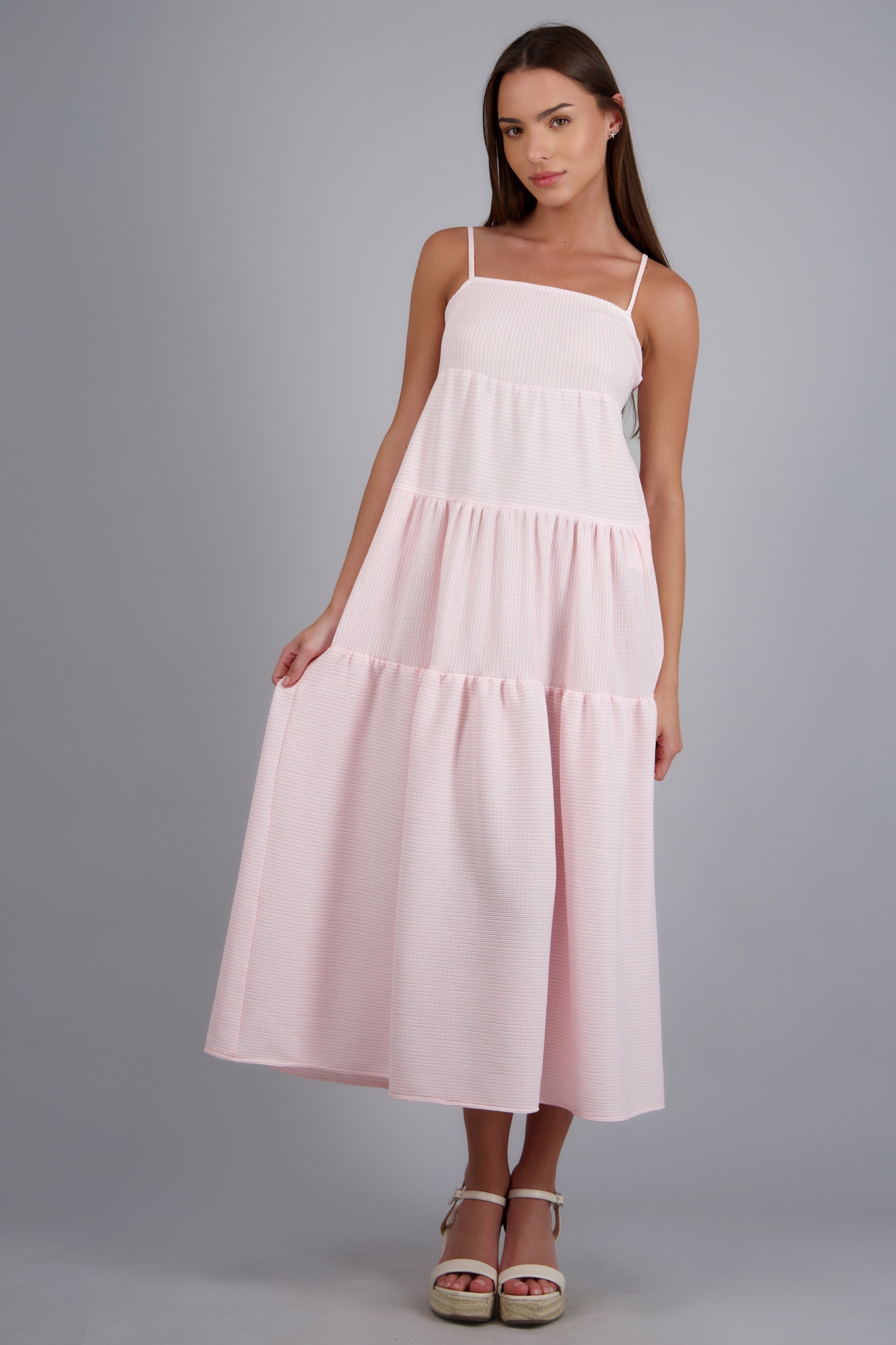 Vestido maxi sin mangas detalle olanes ROSA COMBO