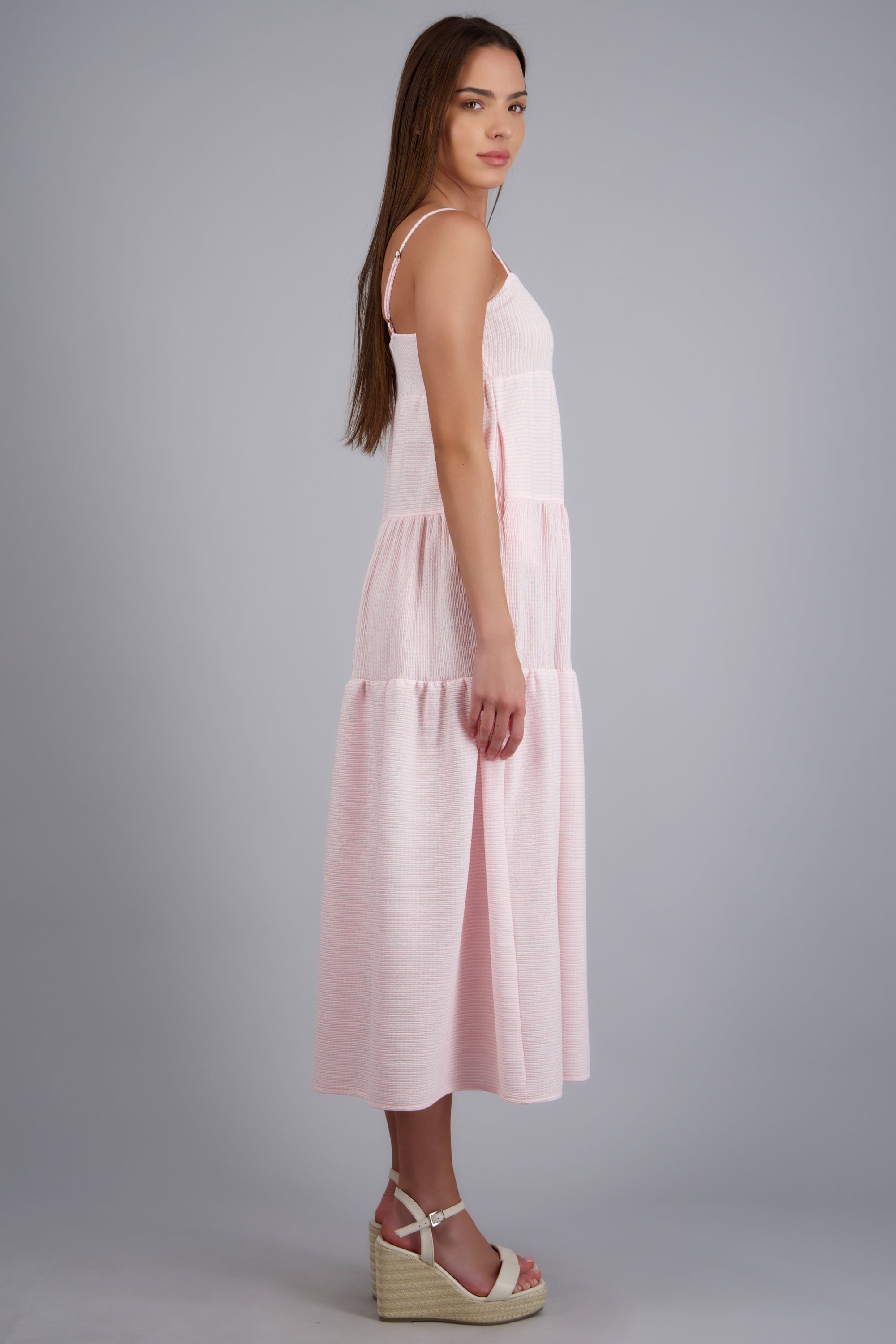 Vestido maxi sin mangas detalle olanes ROSA COMBO