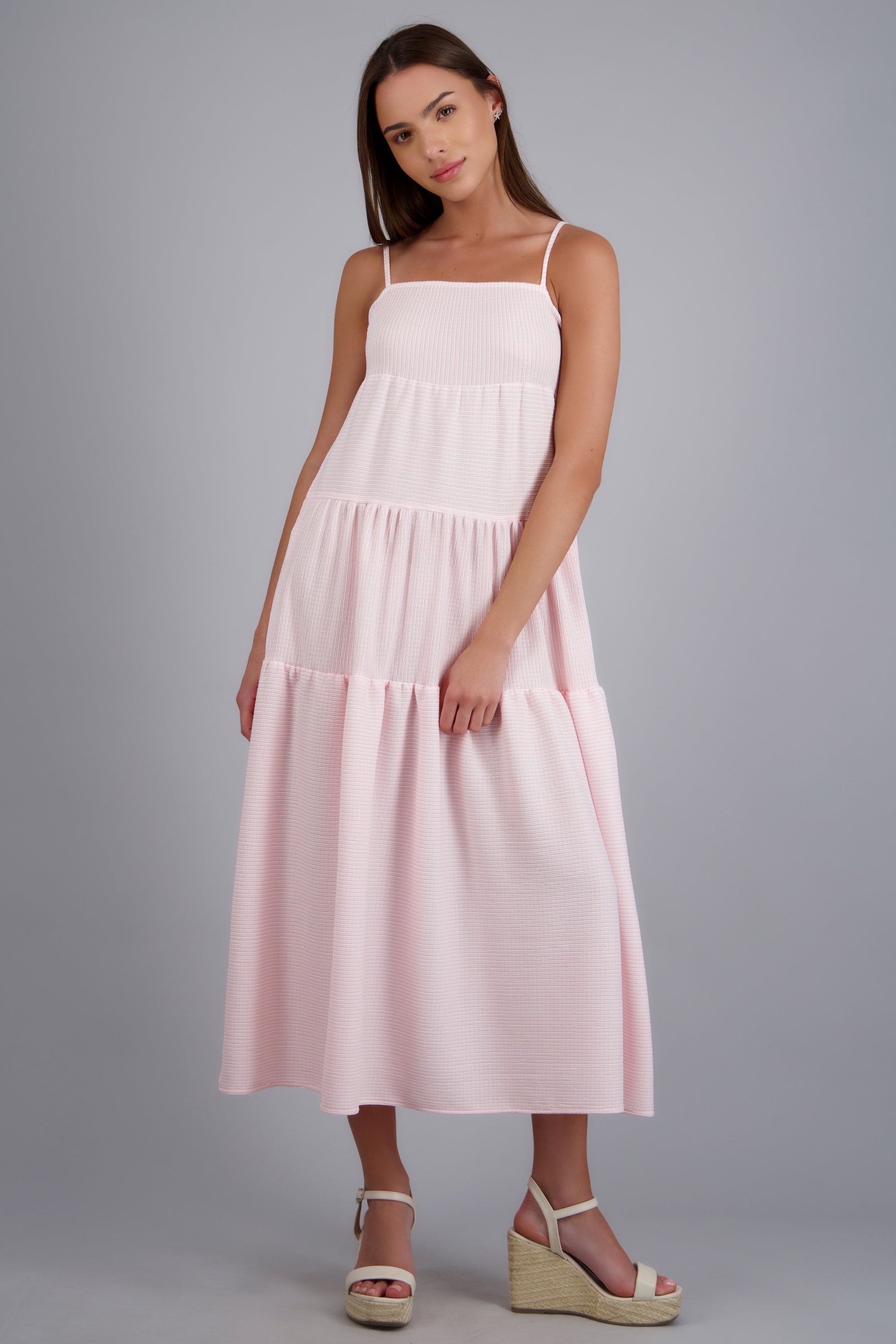 Vestido maxi sin mangas detalle olanes ROSA COMBO
