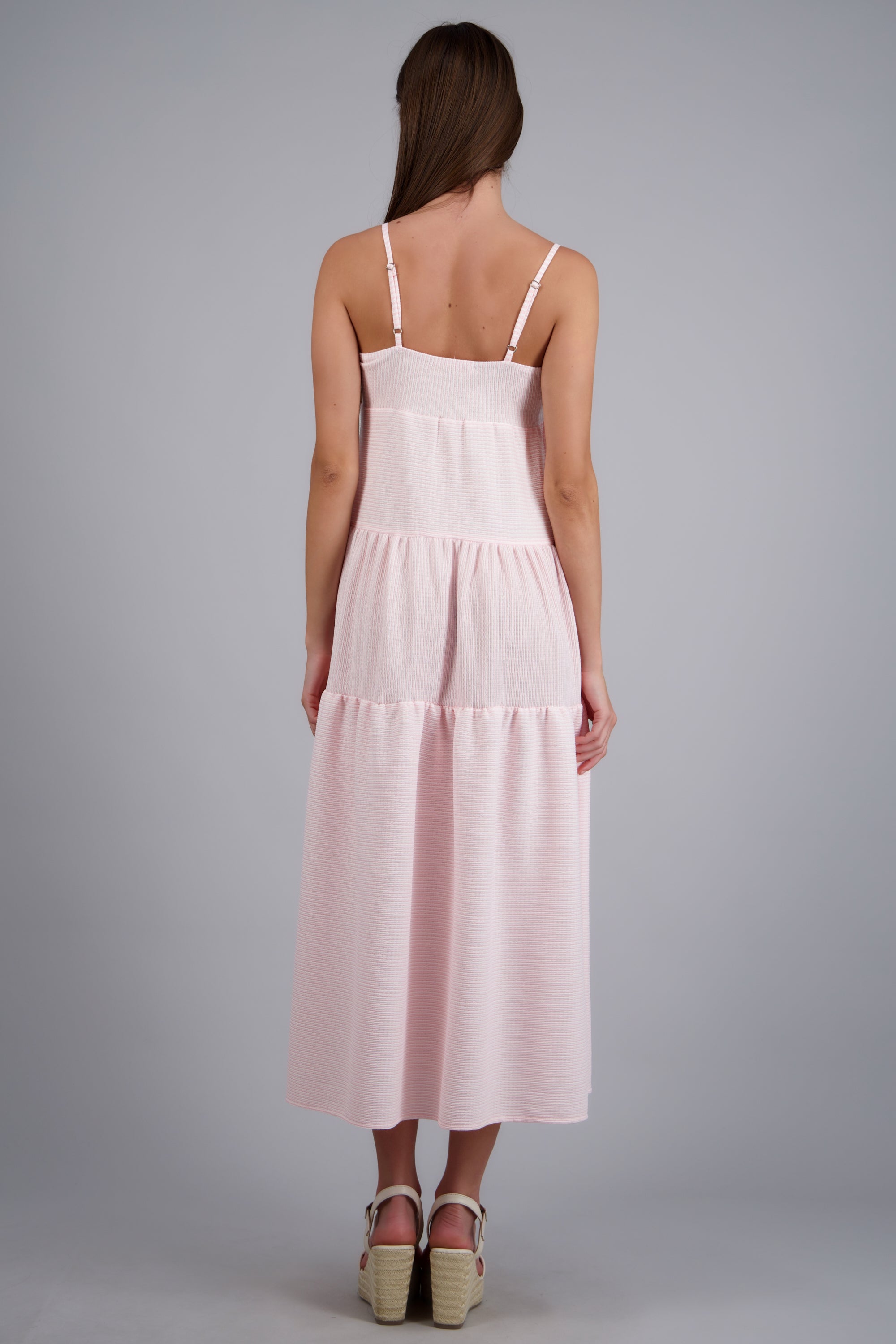 Vestido maxi sin mangas detalle olanes ROSA COMBO