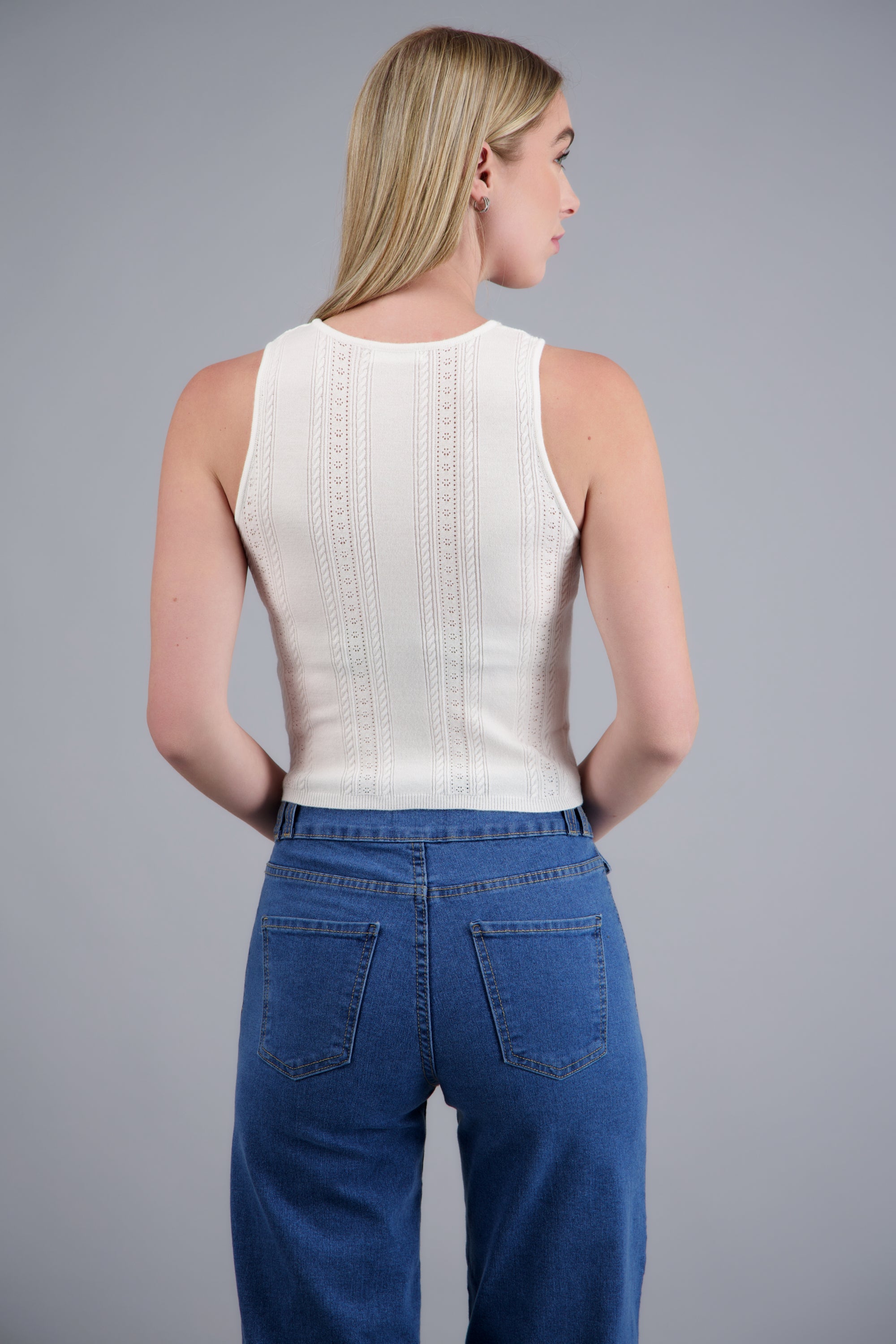 top tejido sin mangas cuello redondo BLANCO