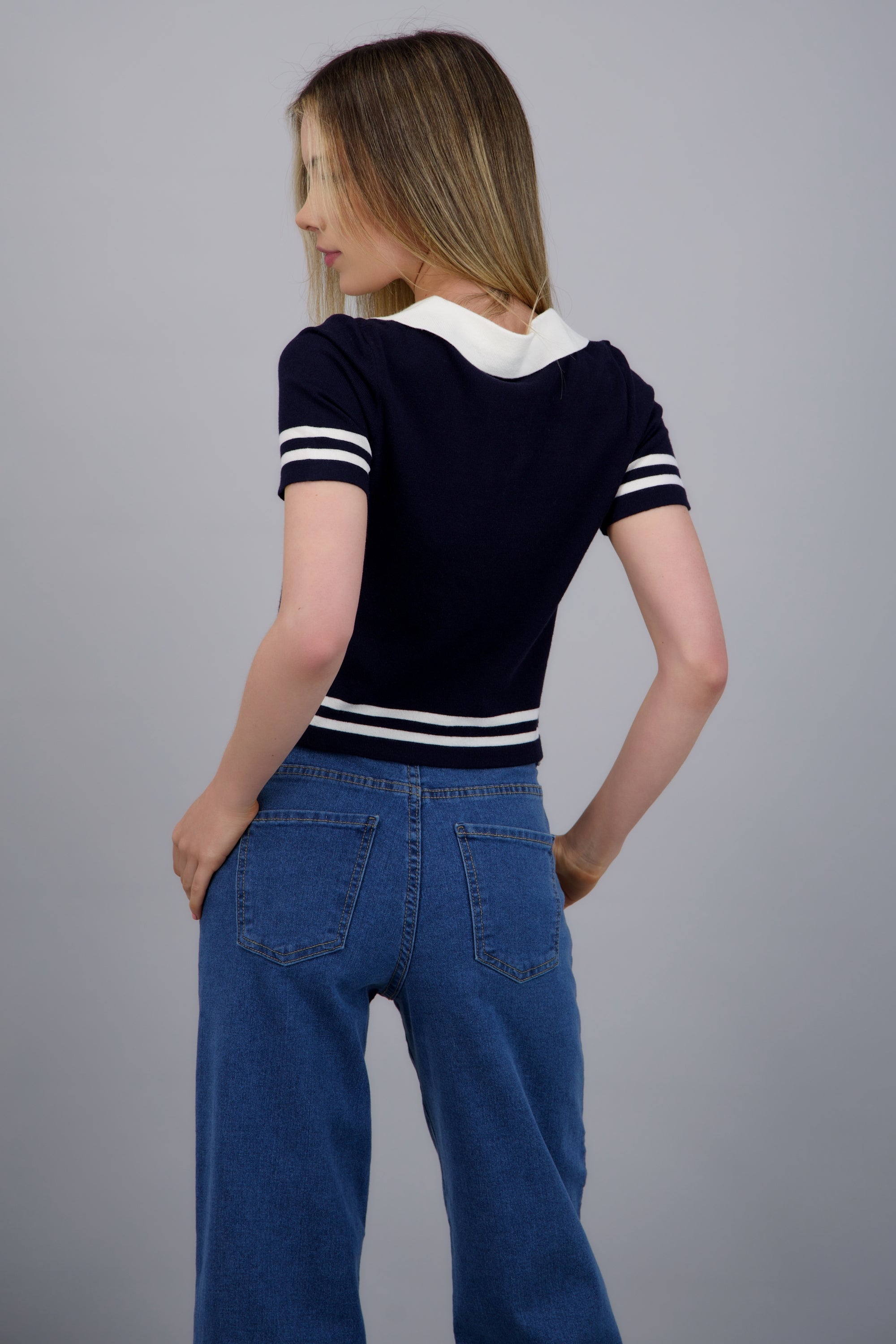 top tejido contraste cuello polo MARINO COMBO