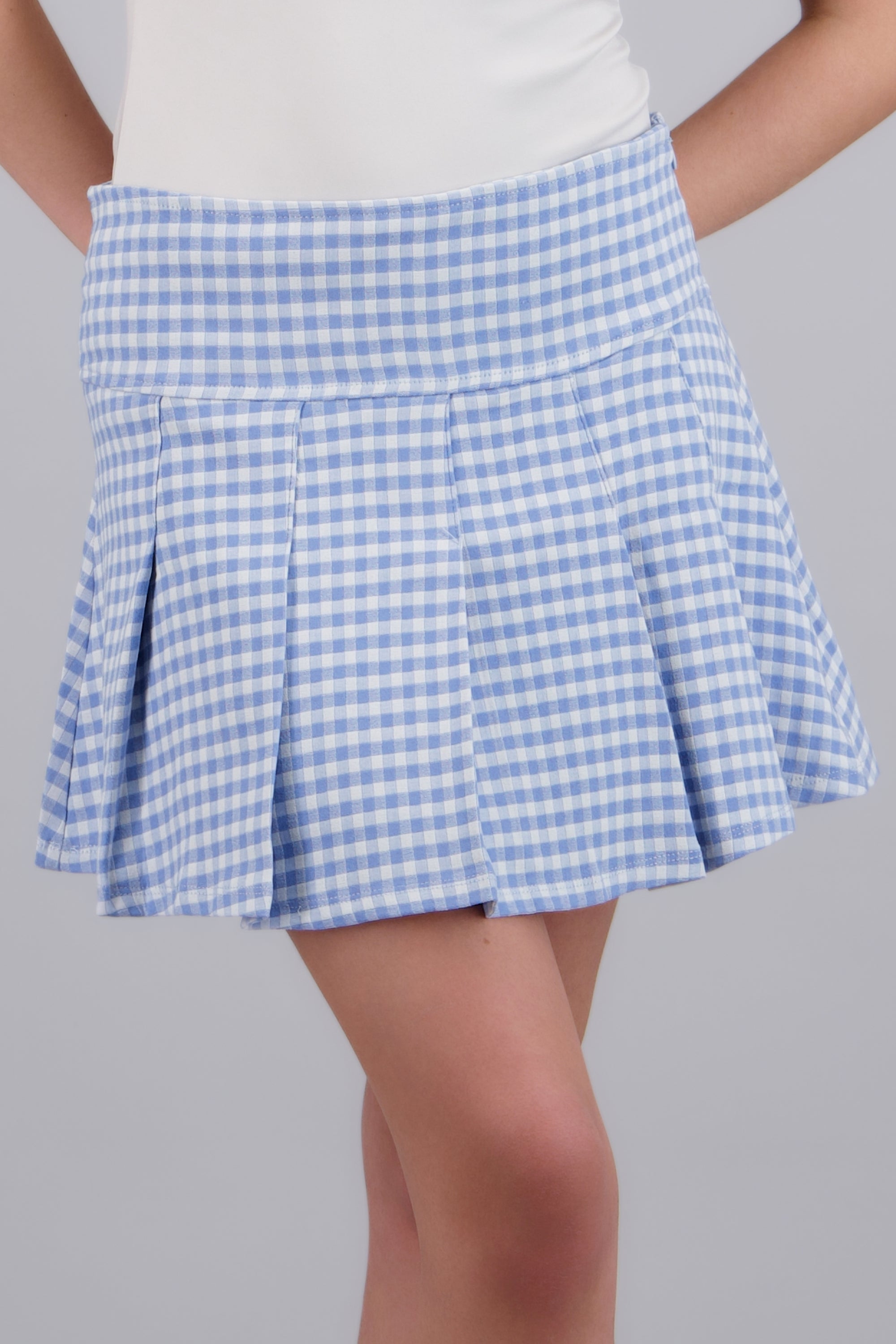Falda mini tableada gingham AZUL COMBO