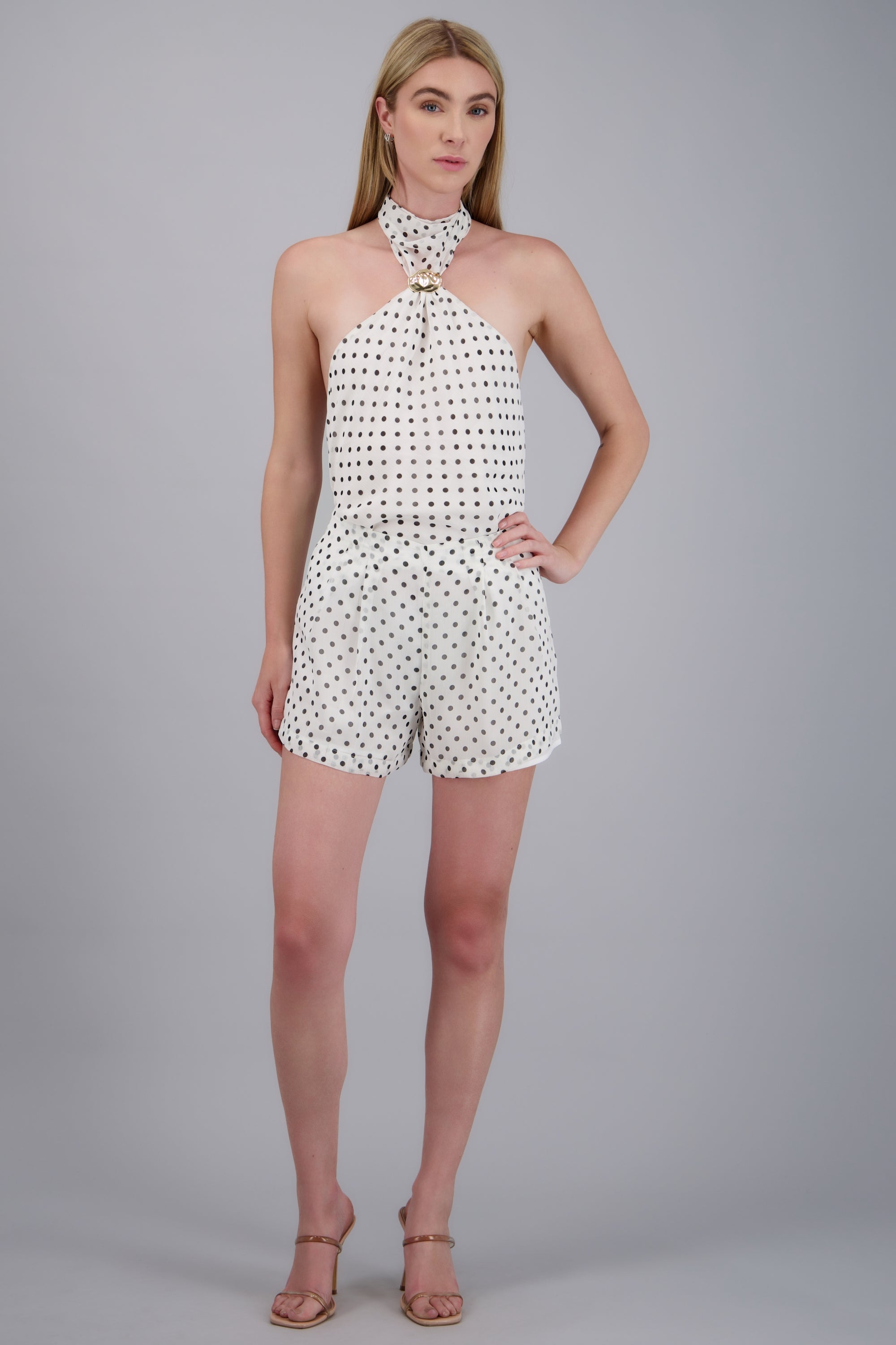 short mini fluido detalle polka dots BLANCO COMBO