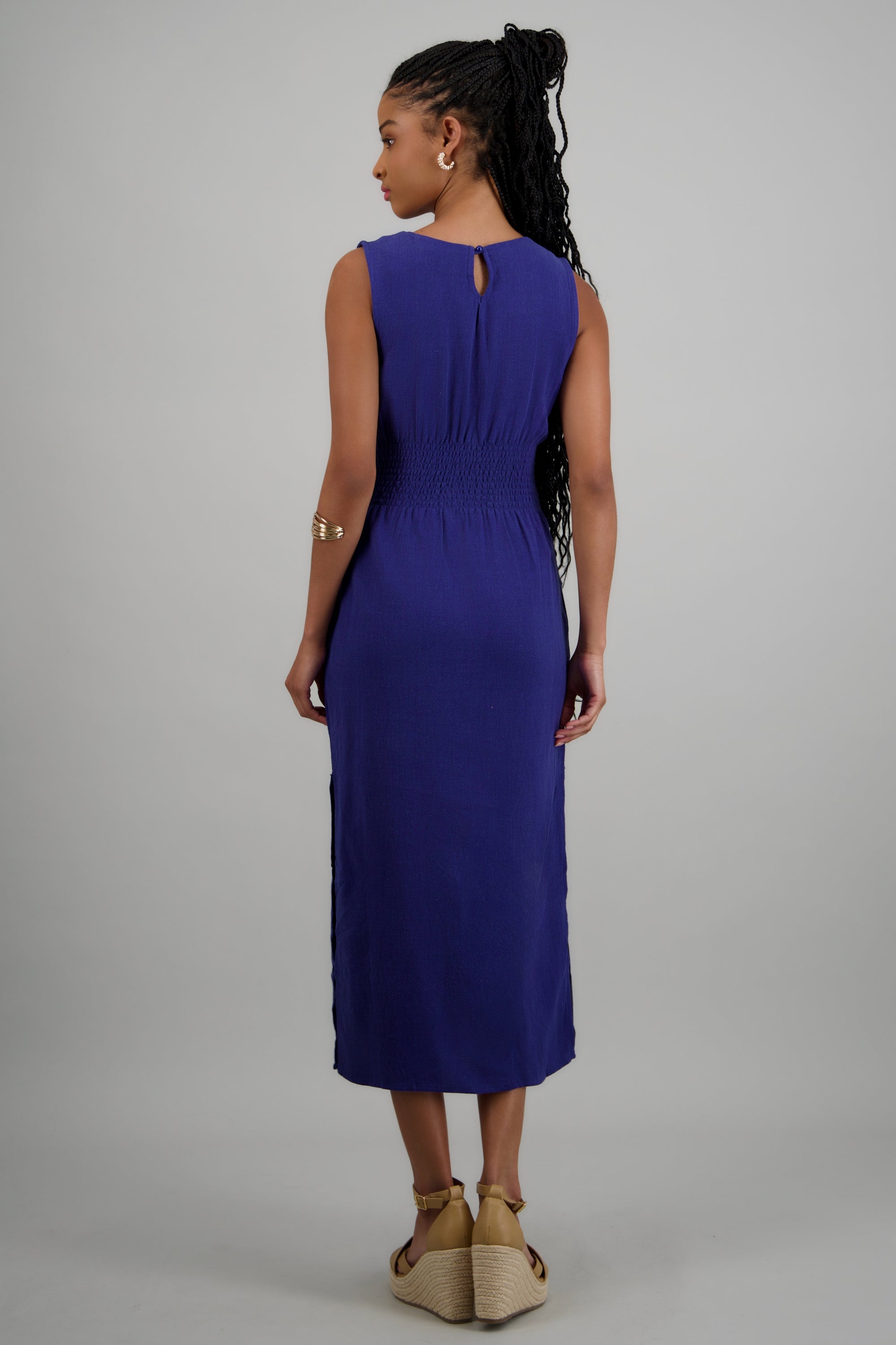 Vestido maxi aberturas con cinto AZUL