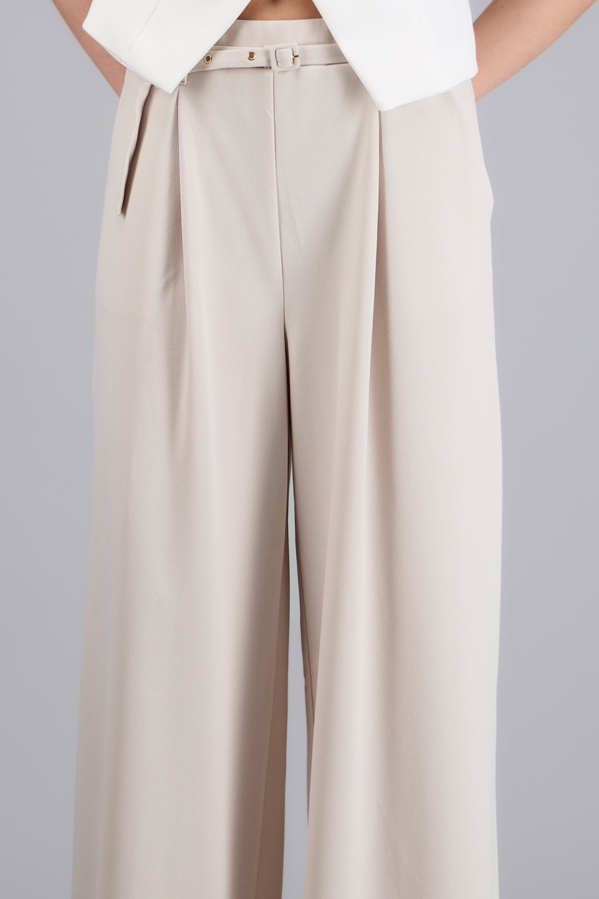 Pantalon pinzas con cinturón a tono ARENA