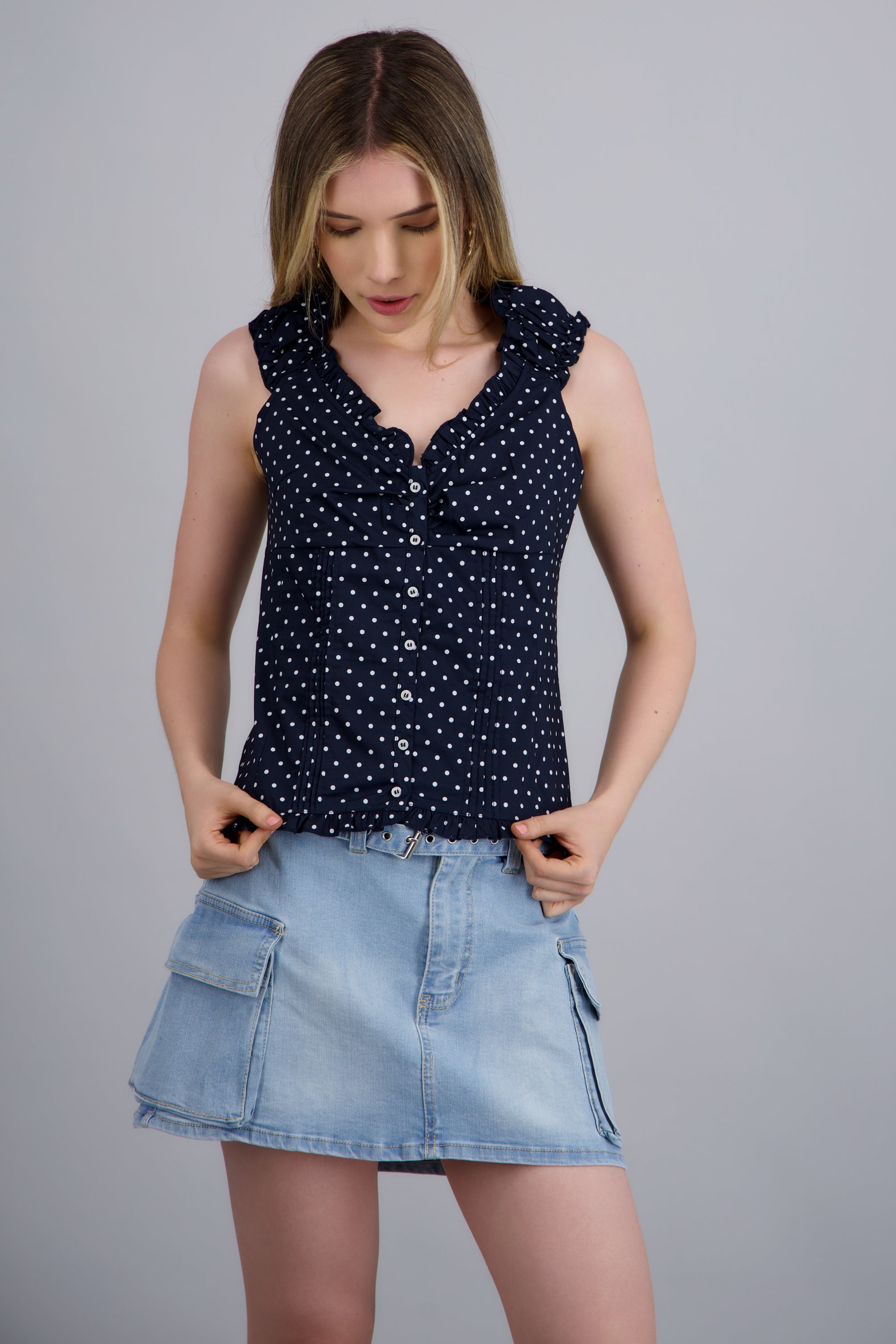 top volantes cuello v polka dots MARINO COMBO