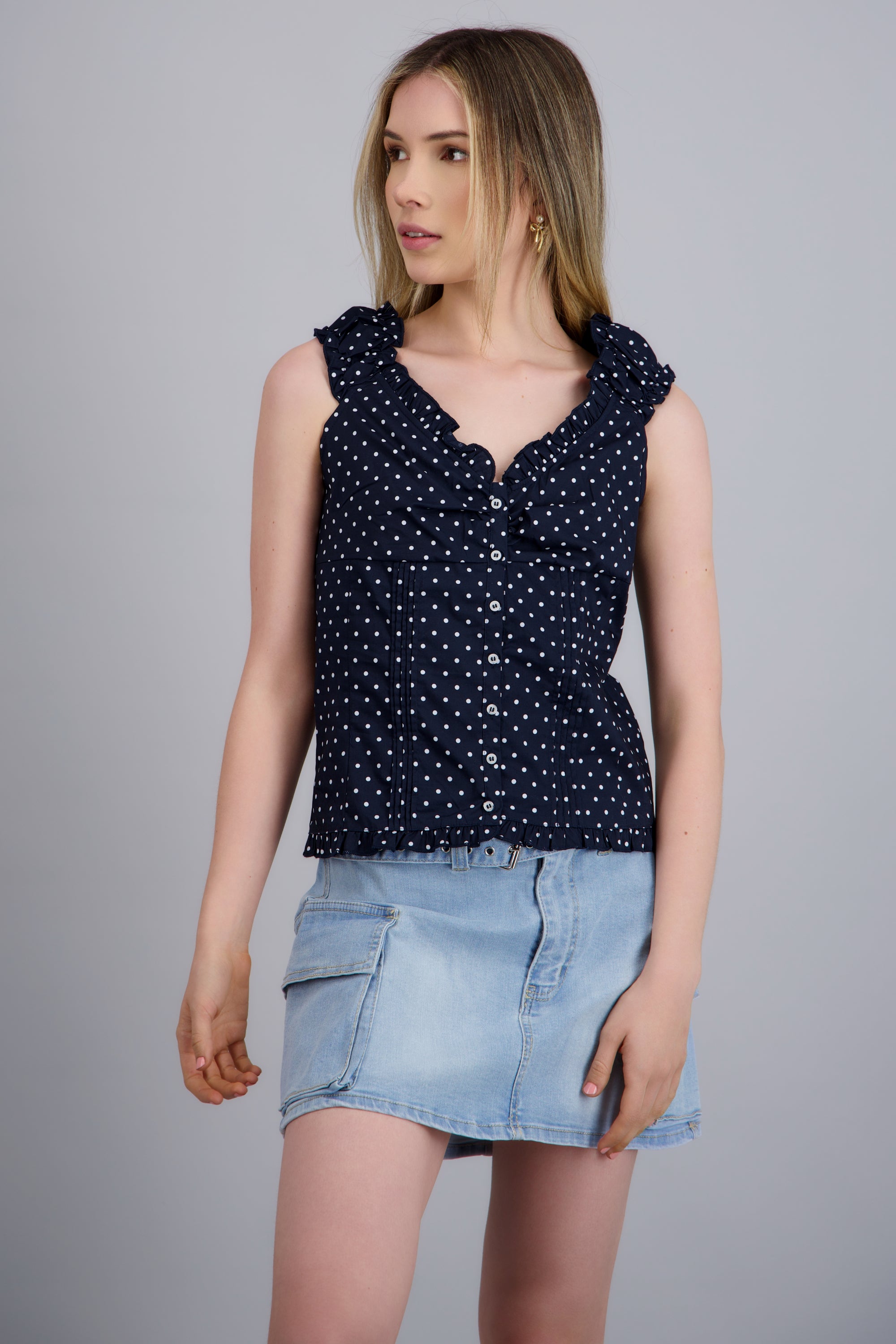 top volantes cuello v polka dots MARINO COMBO