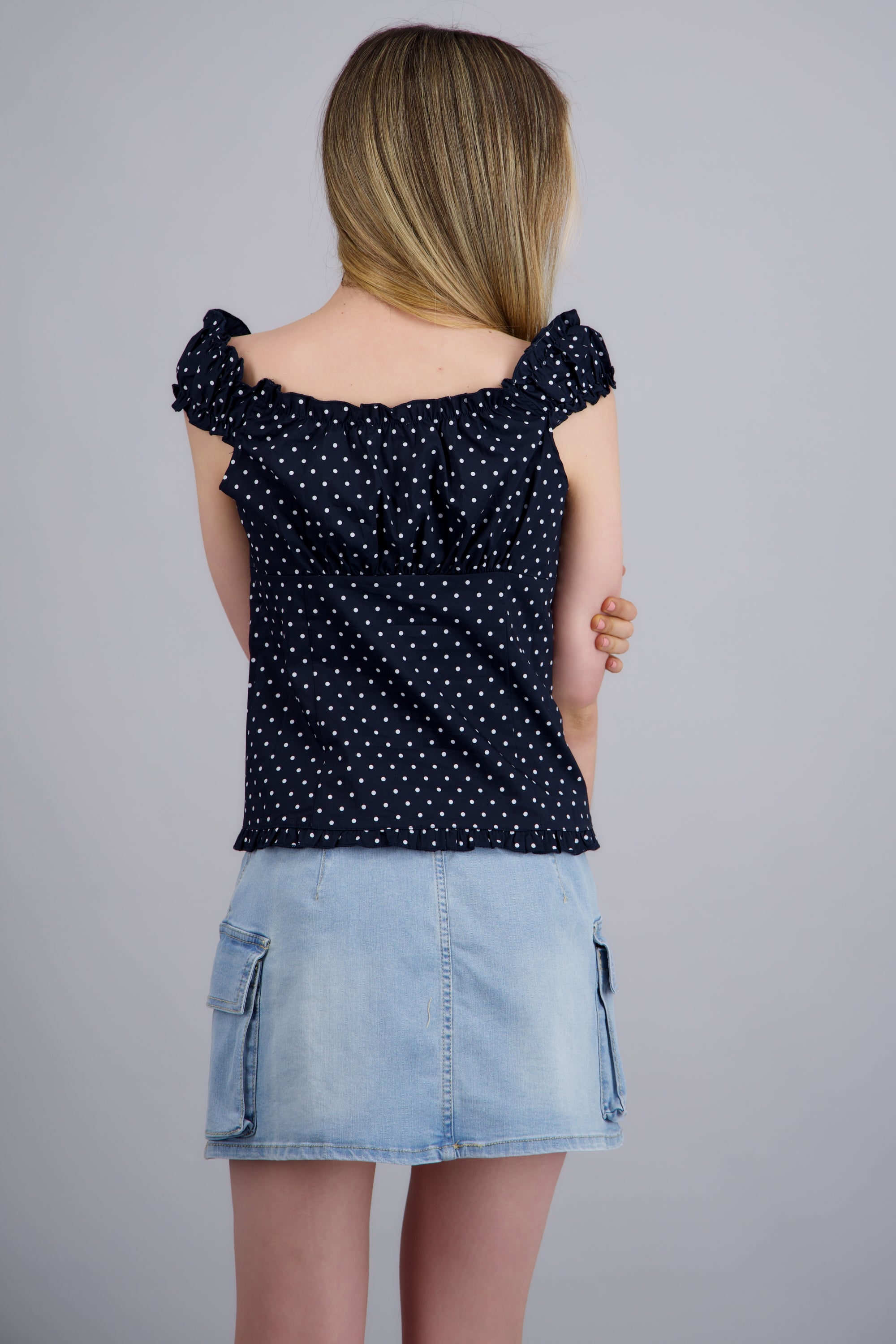 top volantes cuello v polka dots MARINO COMBO