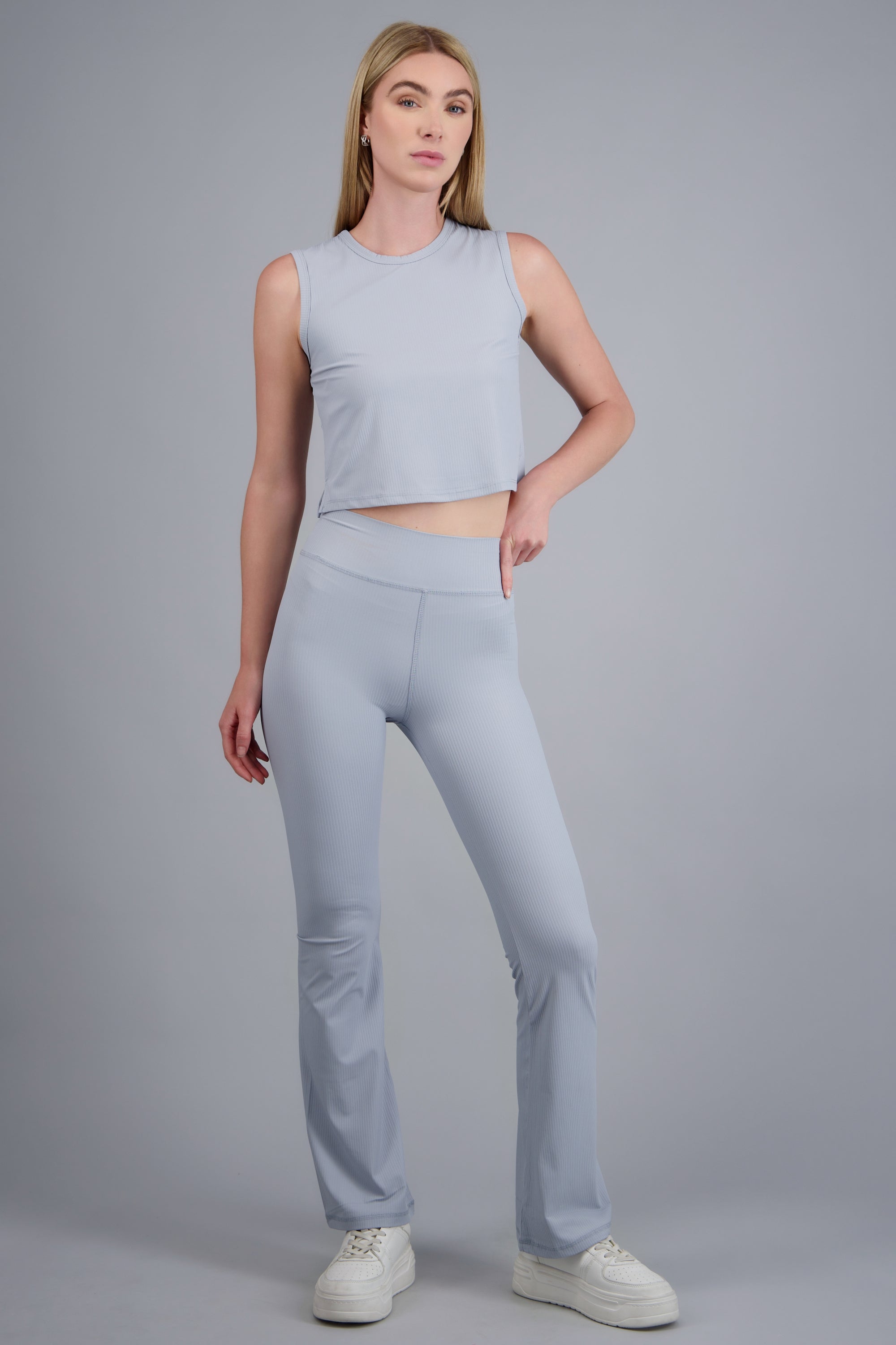 Leggings rib flare AZUL CIELO