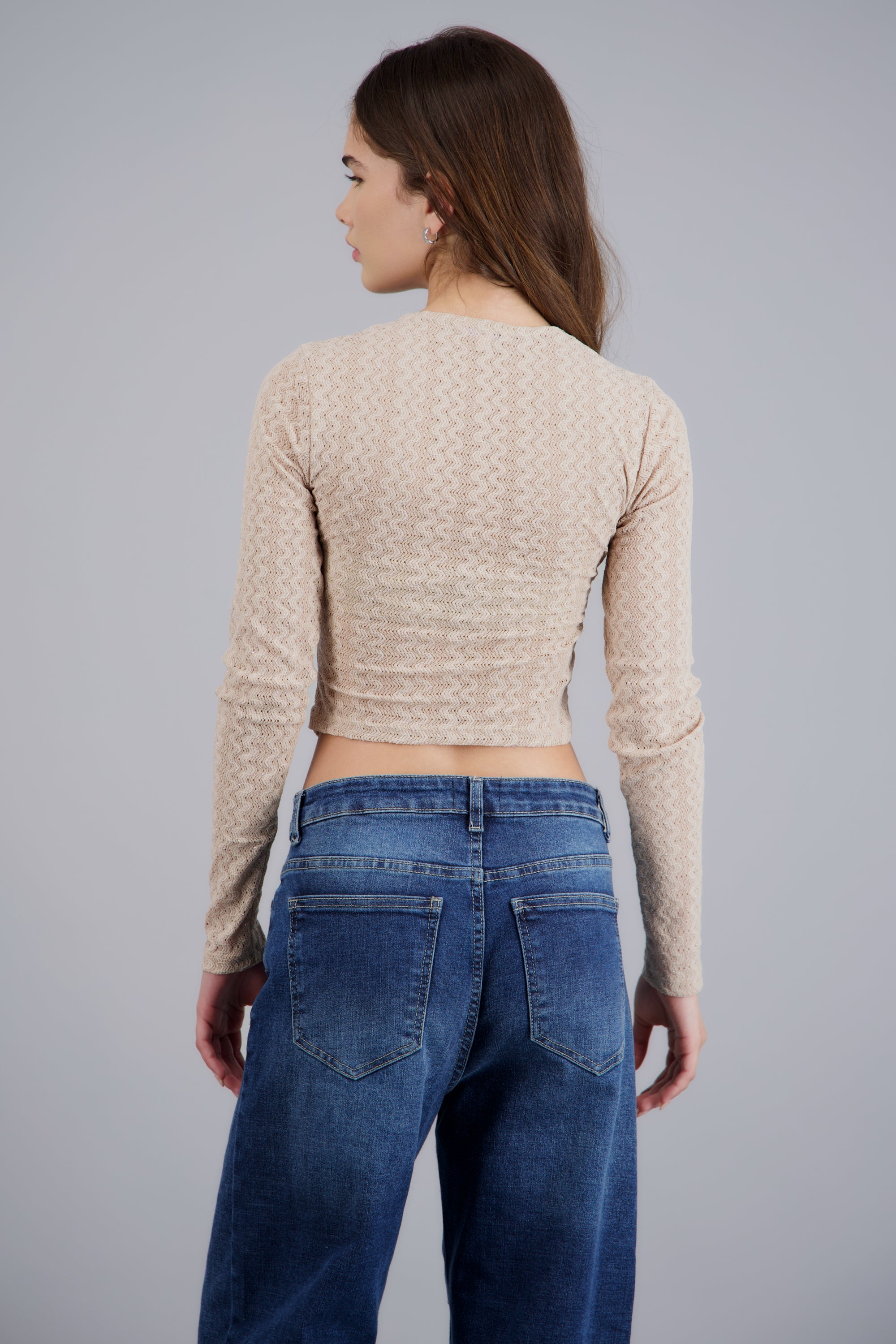 Blusa cruce tejido zigzag con brillo TAUPE