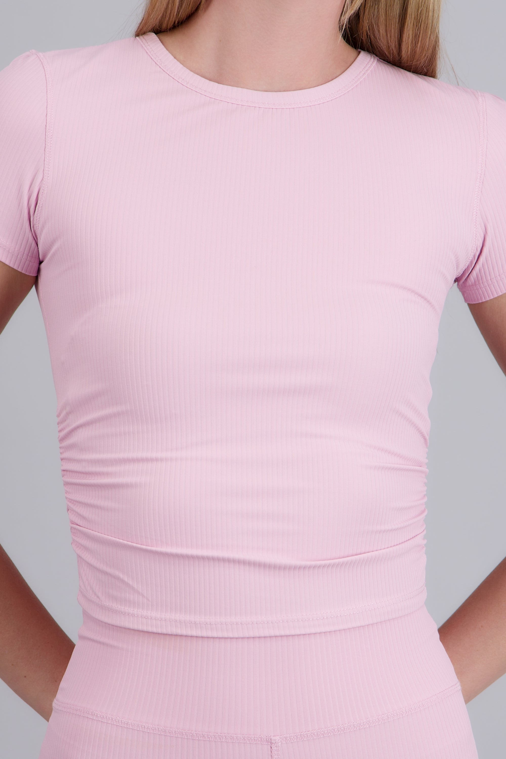 Top deportivo manga corta rib ROSA
