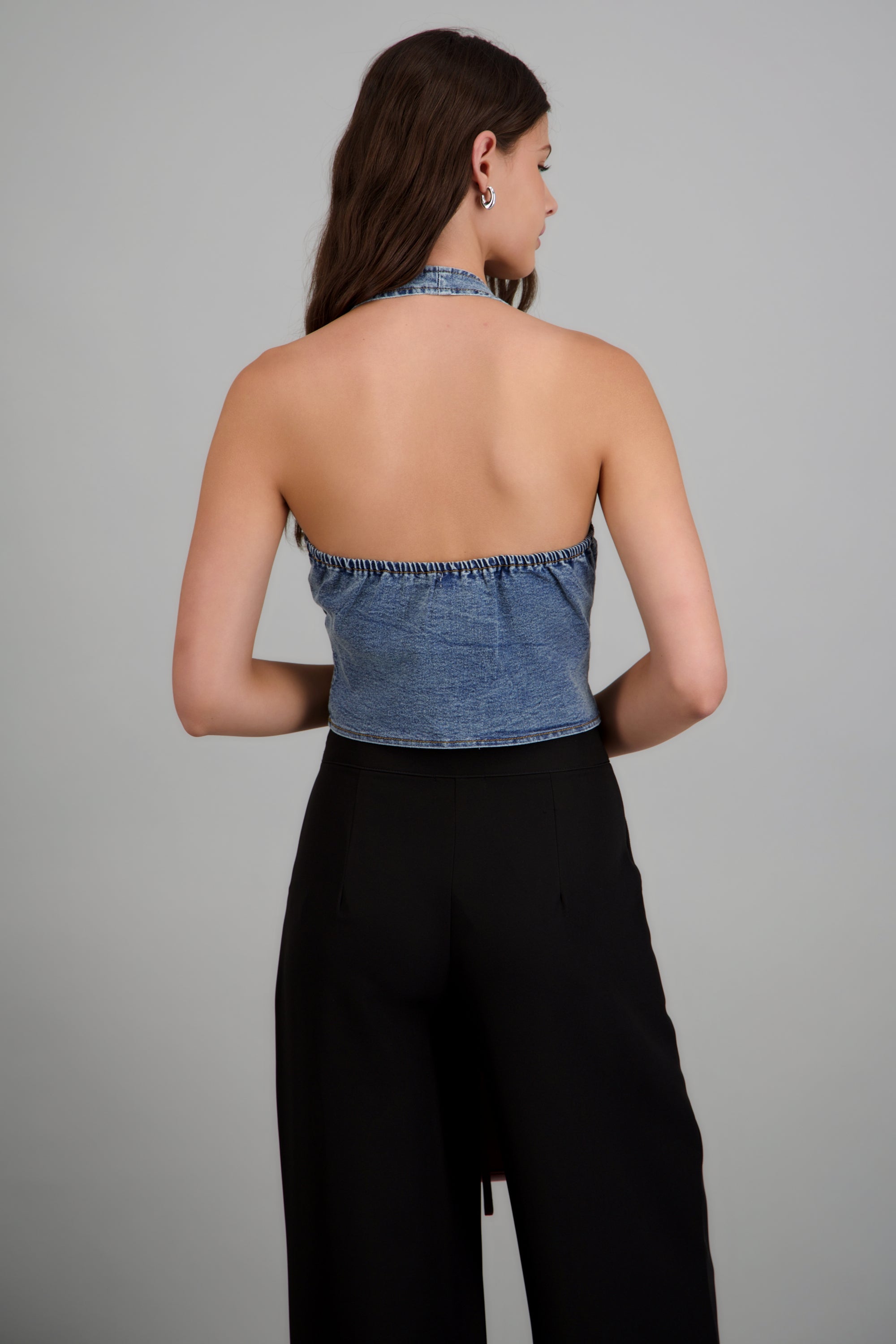 Top denim halter MEDIUM WASH