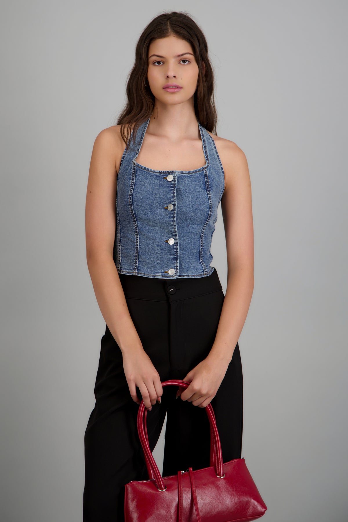 Top denim halter MEDIUM WASH