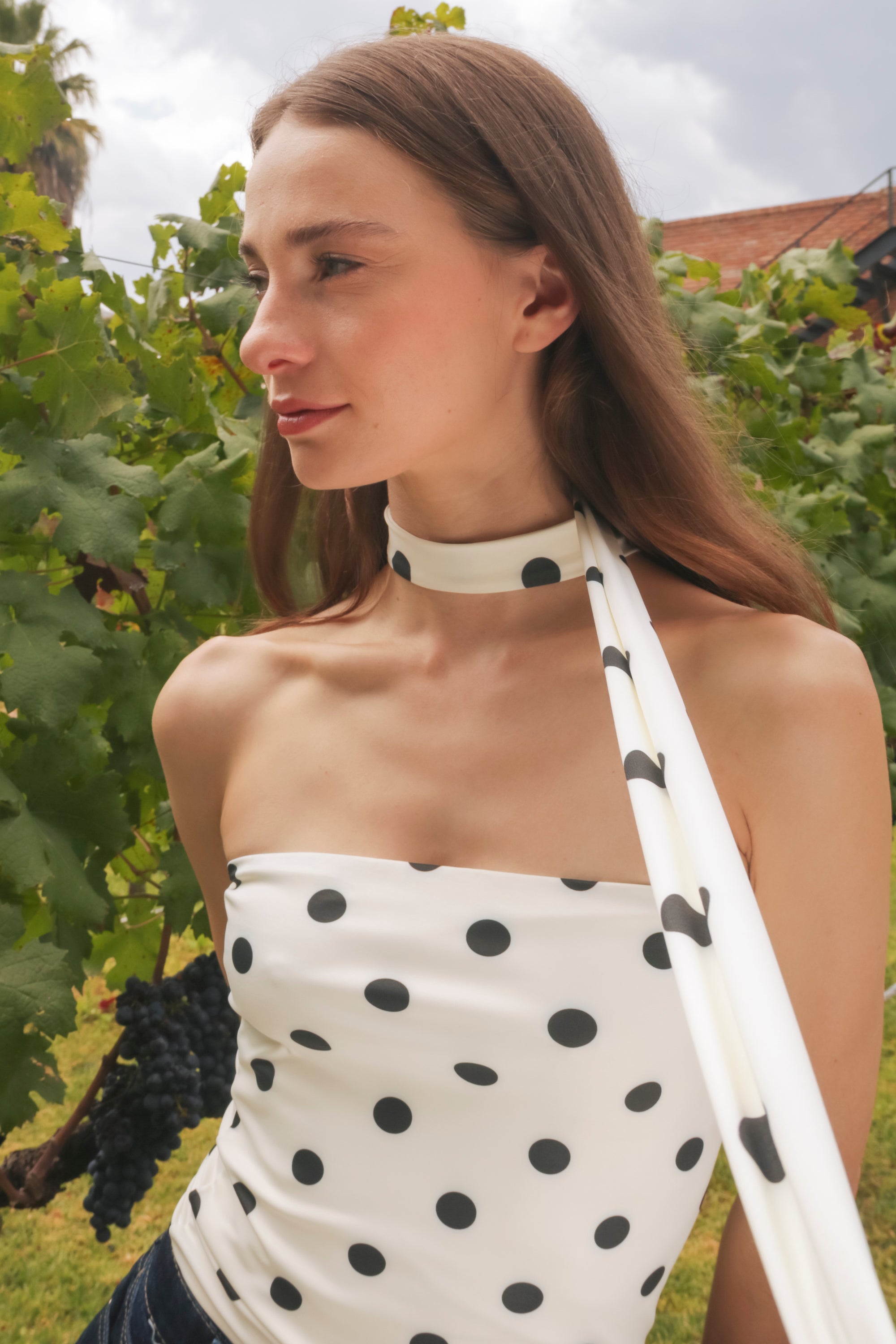 Top tubo detalle bufanda polka dots BLANCO COMBO