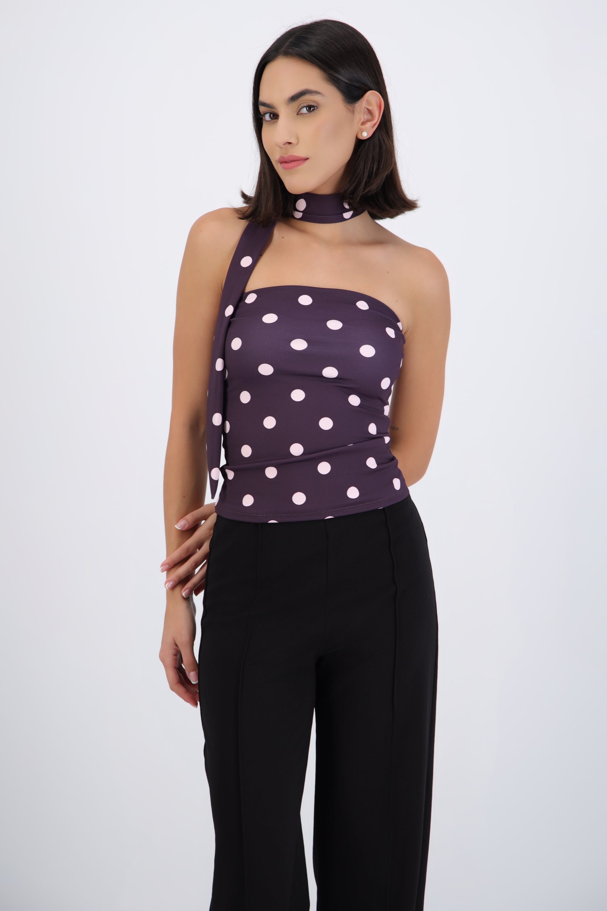 Top tubo detalle bufanda polka dots