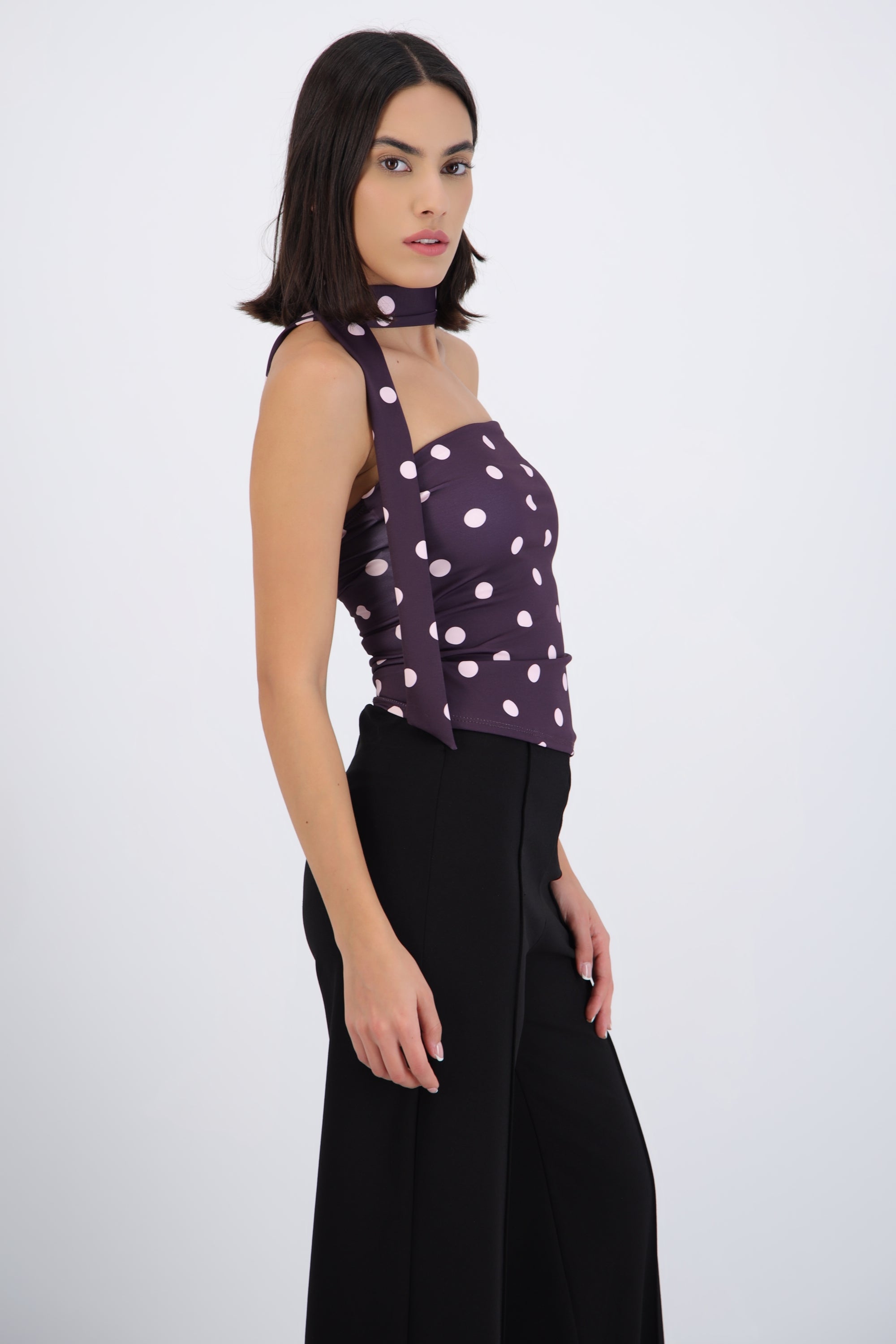 Top tubo detalle bufanda polka dots