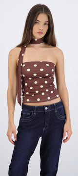 Top tubo detalle bufanda polka dots