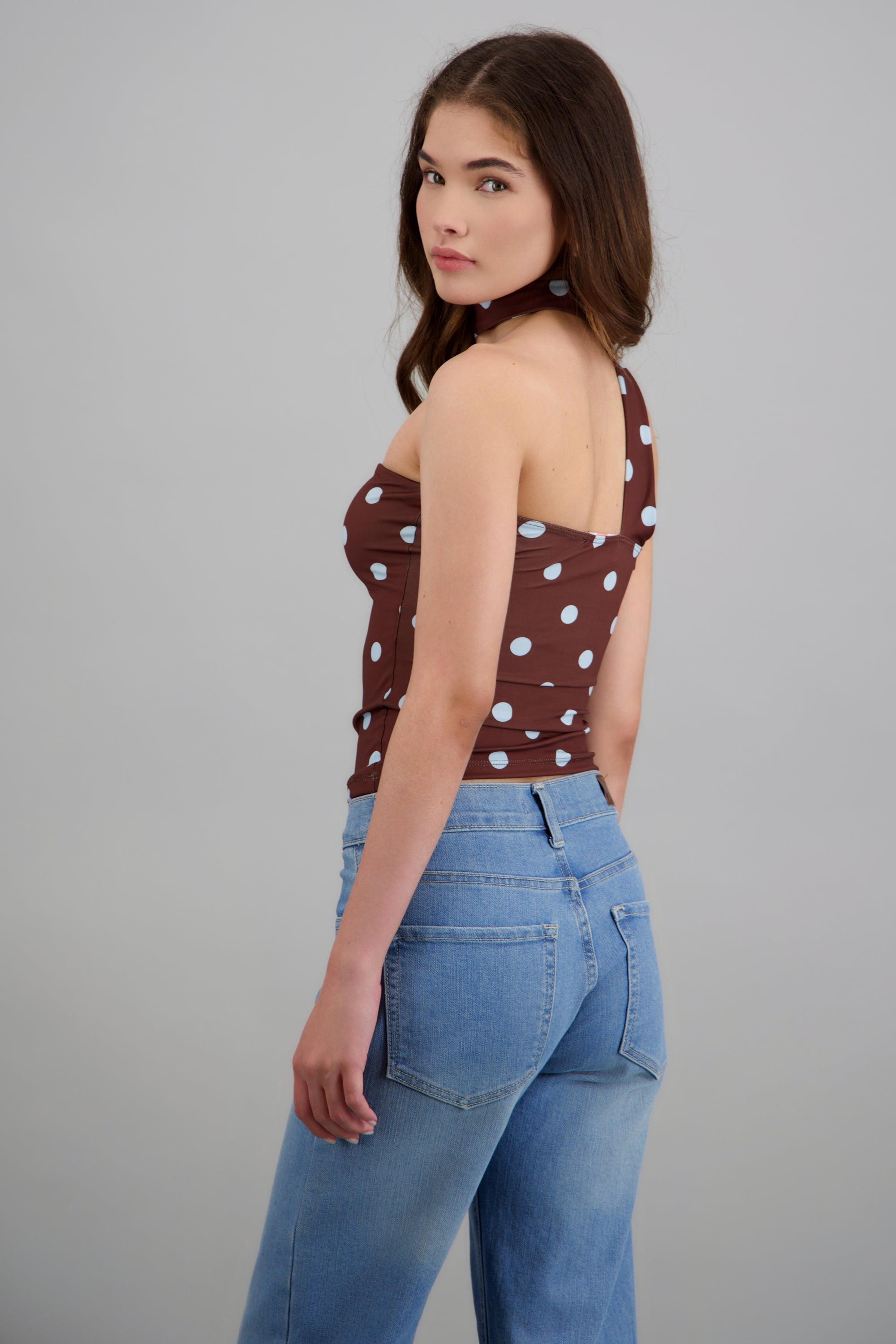 Top tubo detalle bufanda polka dots CAFE COMBO