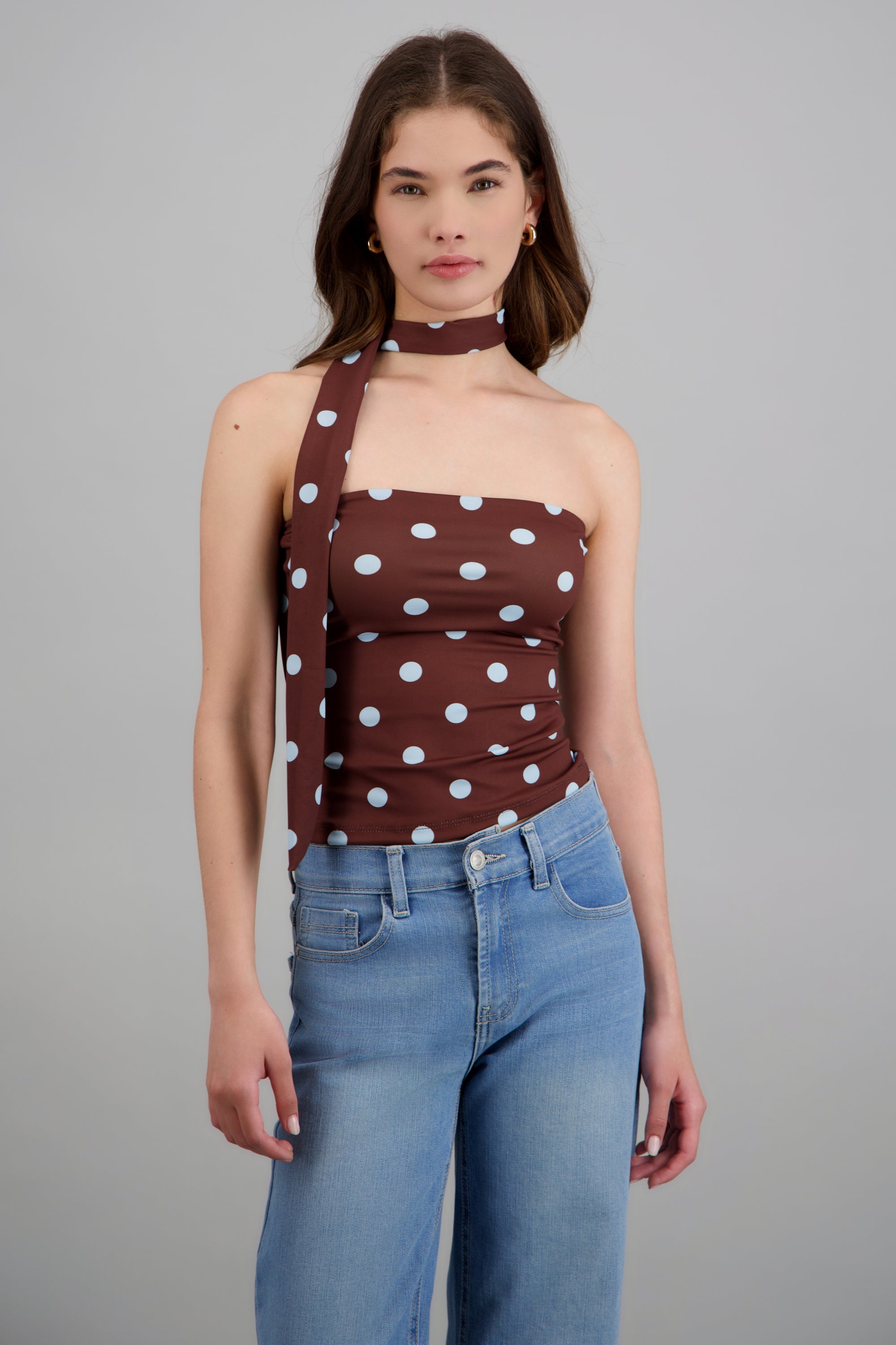Top tubo detalle bufanda polka dots CAFE COMBO