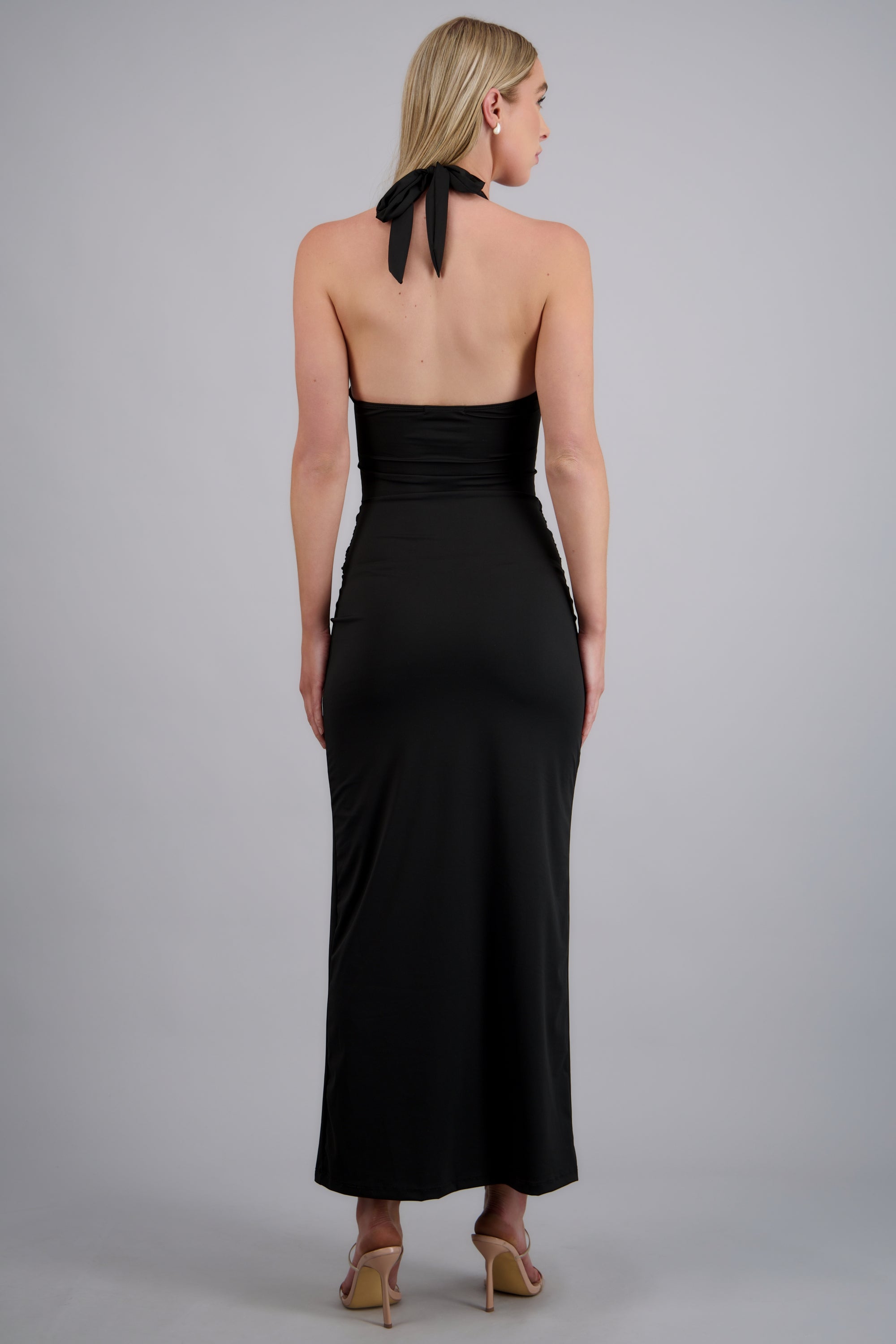 Vestido halter maxi detalle nudo NEGRO