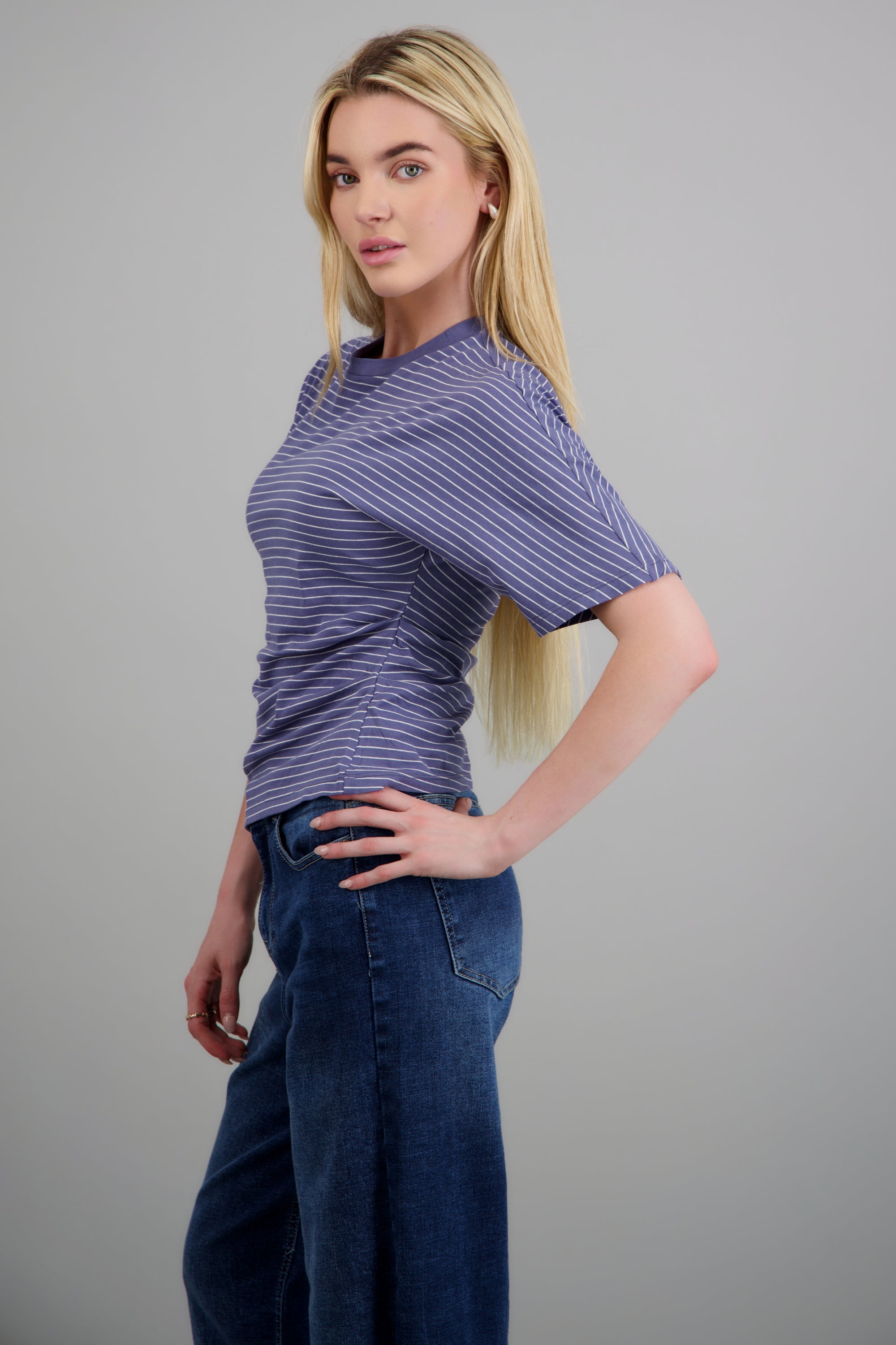 Top de punto rayas con silueta definida AZUL