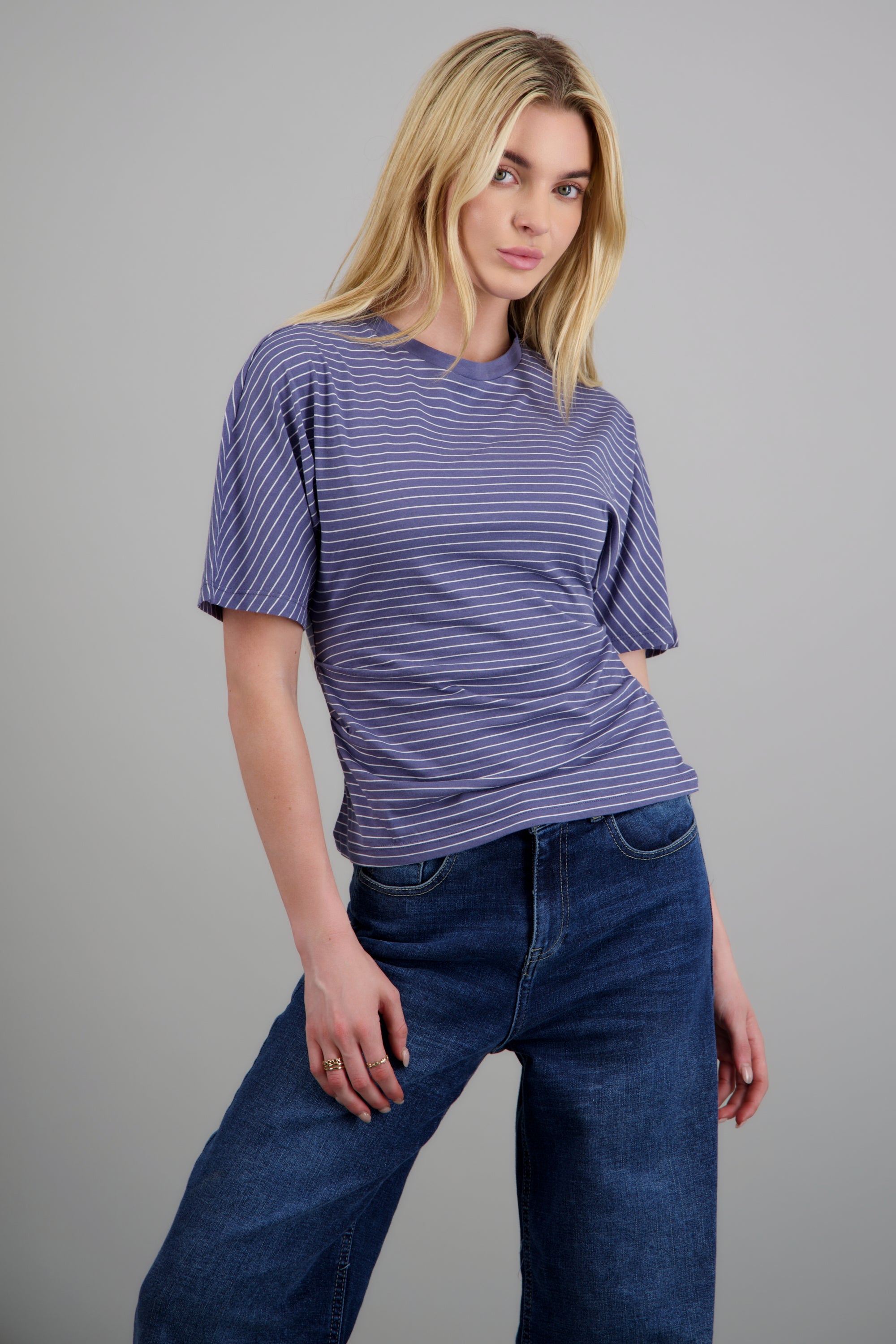 Top de punto rayas con silueta definida AZUL