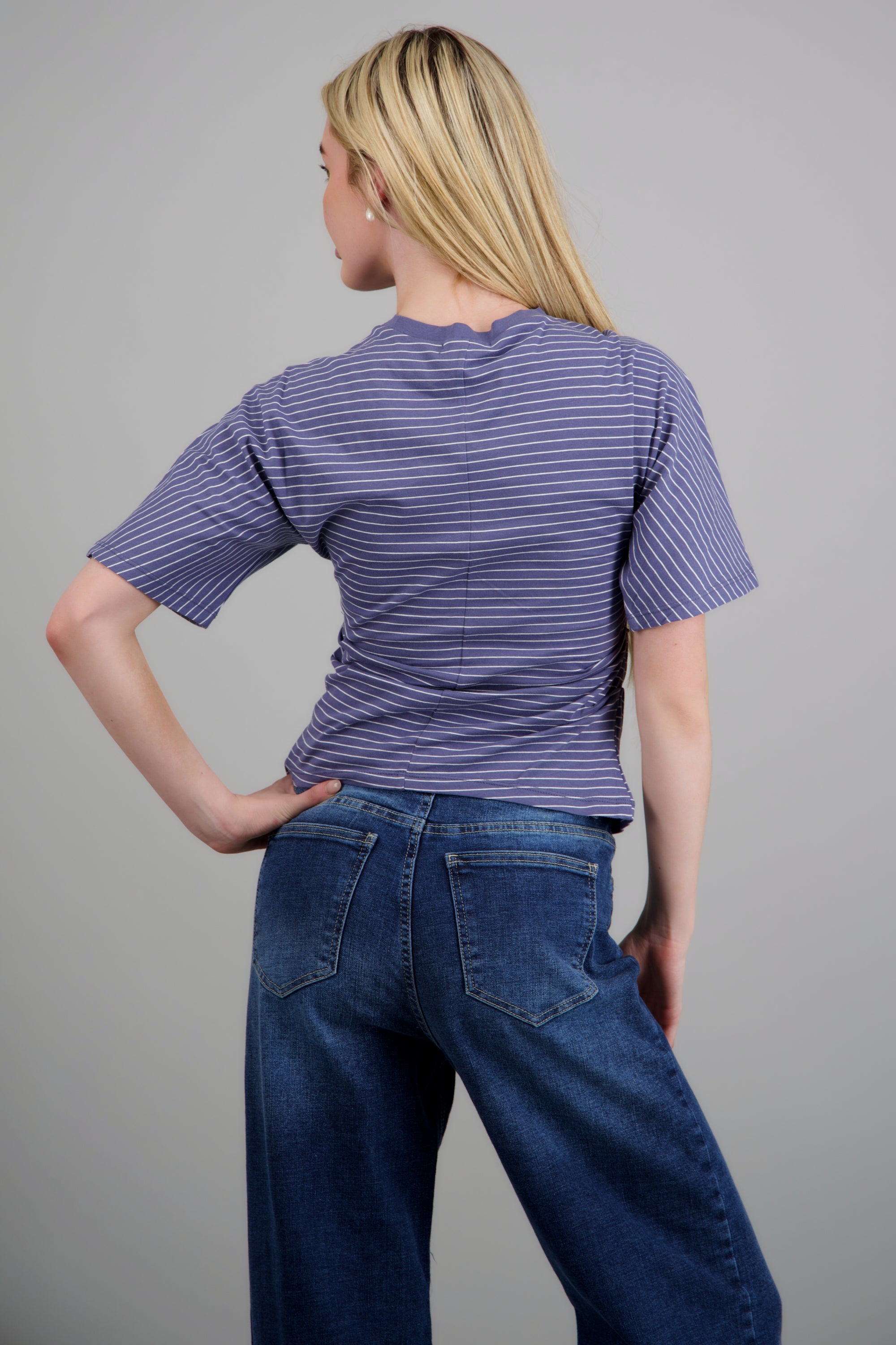 Top de punto rayas con silueta definida AZUL
