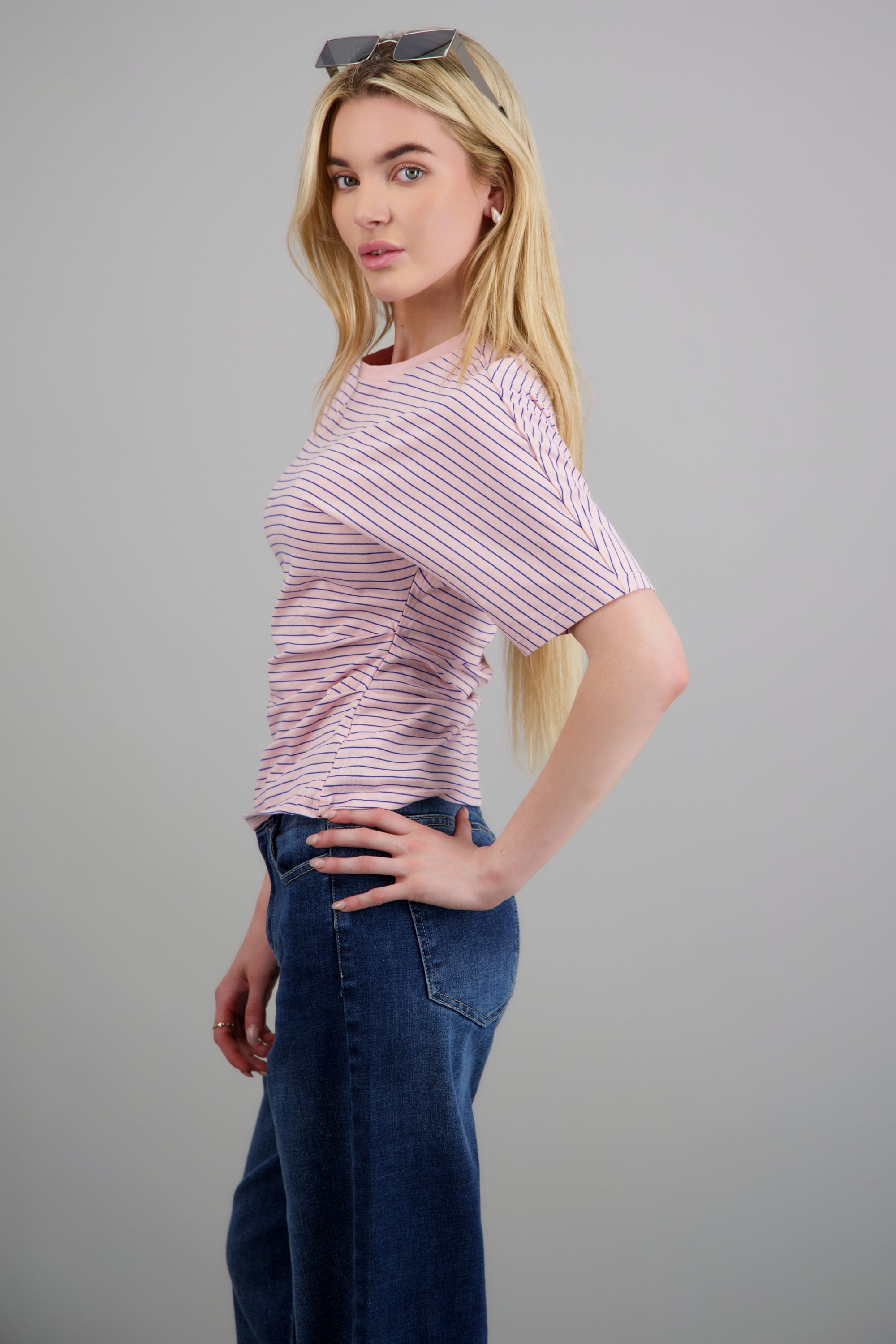 Top de punto rayas con silueta definida ROSA