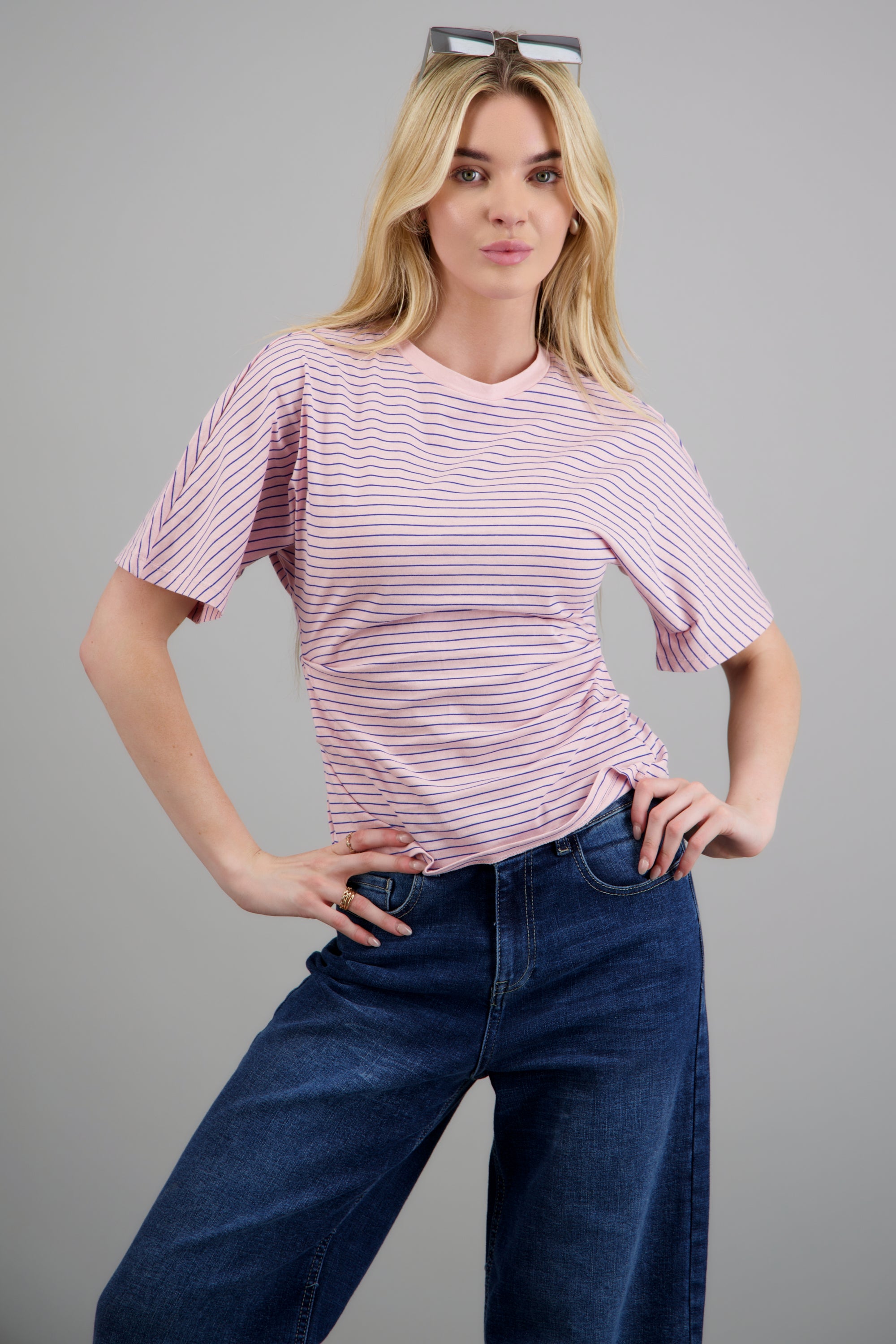Top de punto rayas con silueta definida ROSA