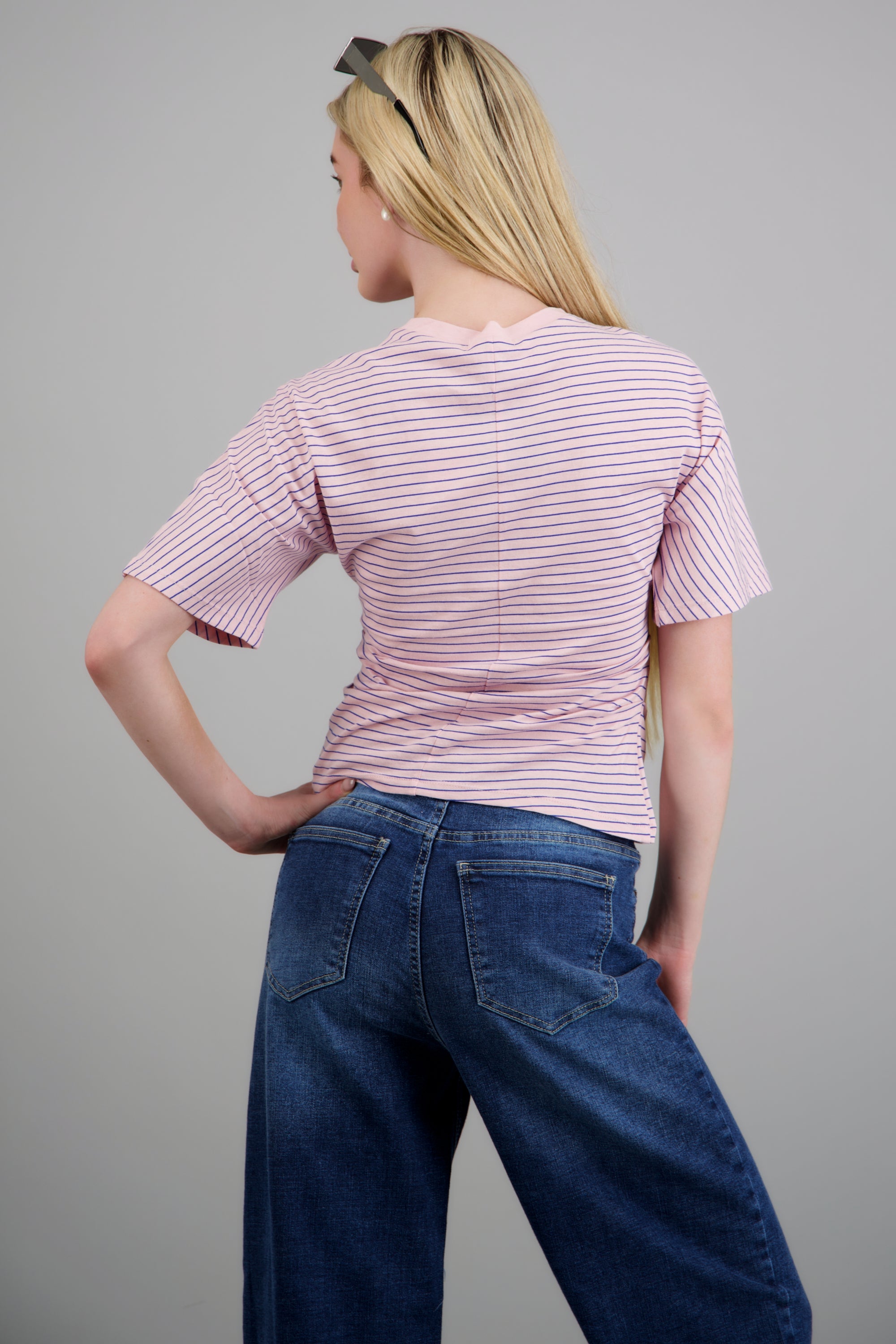 Top de punto rayas con silueta definida ROSA