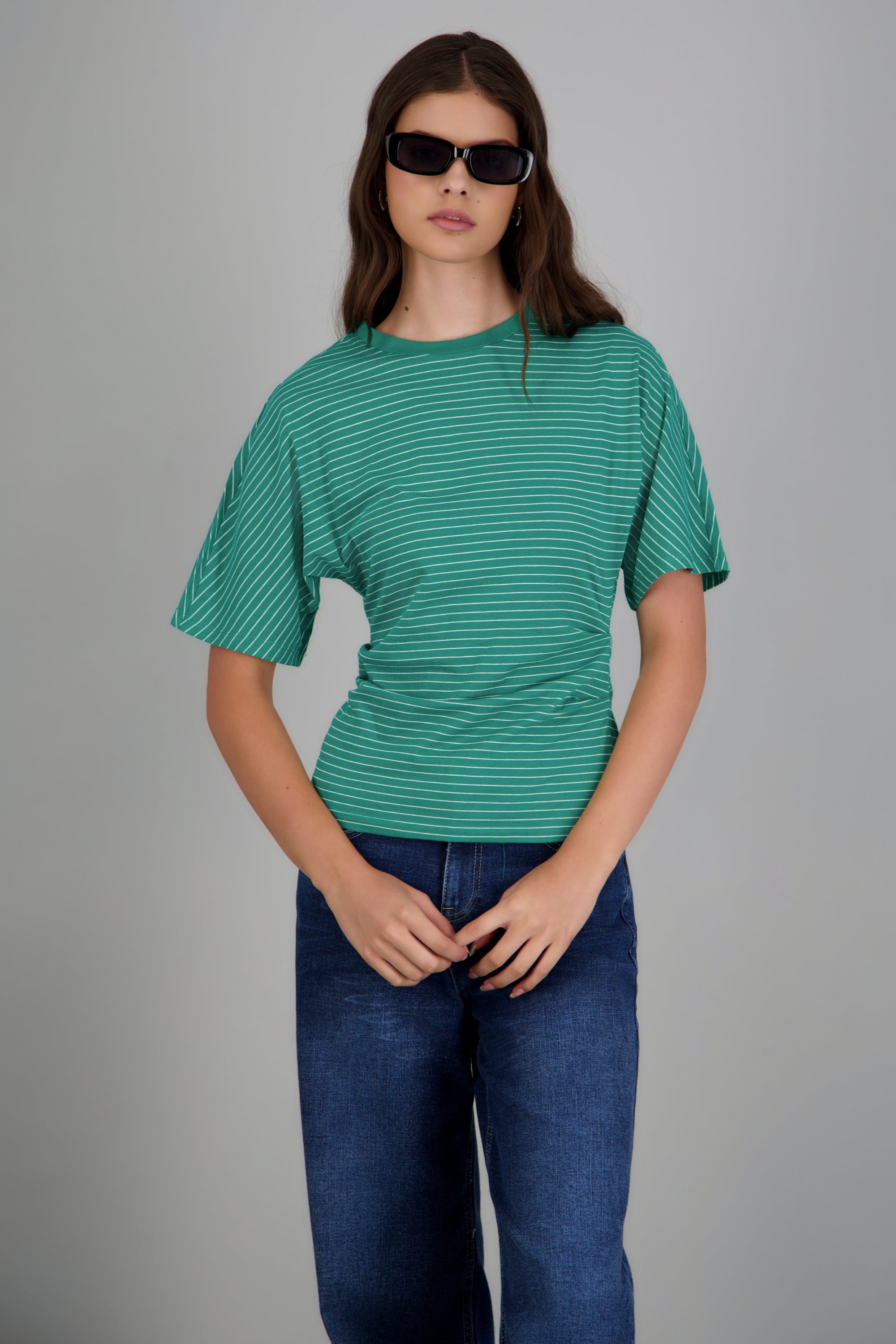 Top de punto rayas con silueta definida VERDE COMBO