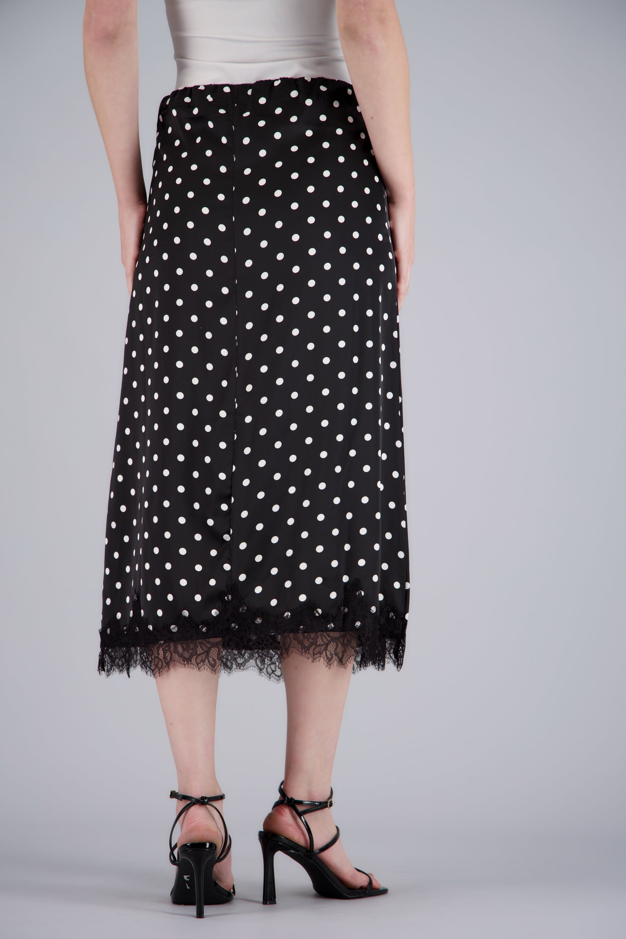 Falda midi combinada encaje polka dots NEGRO COMBO