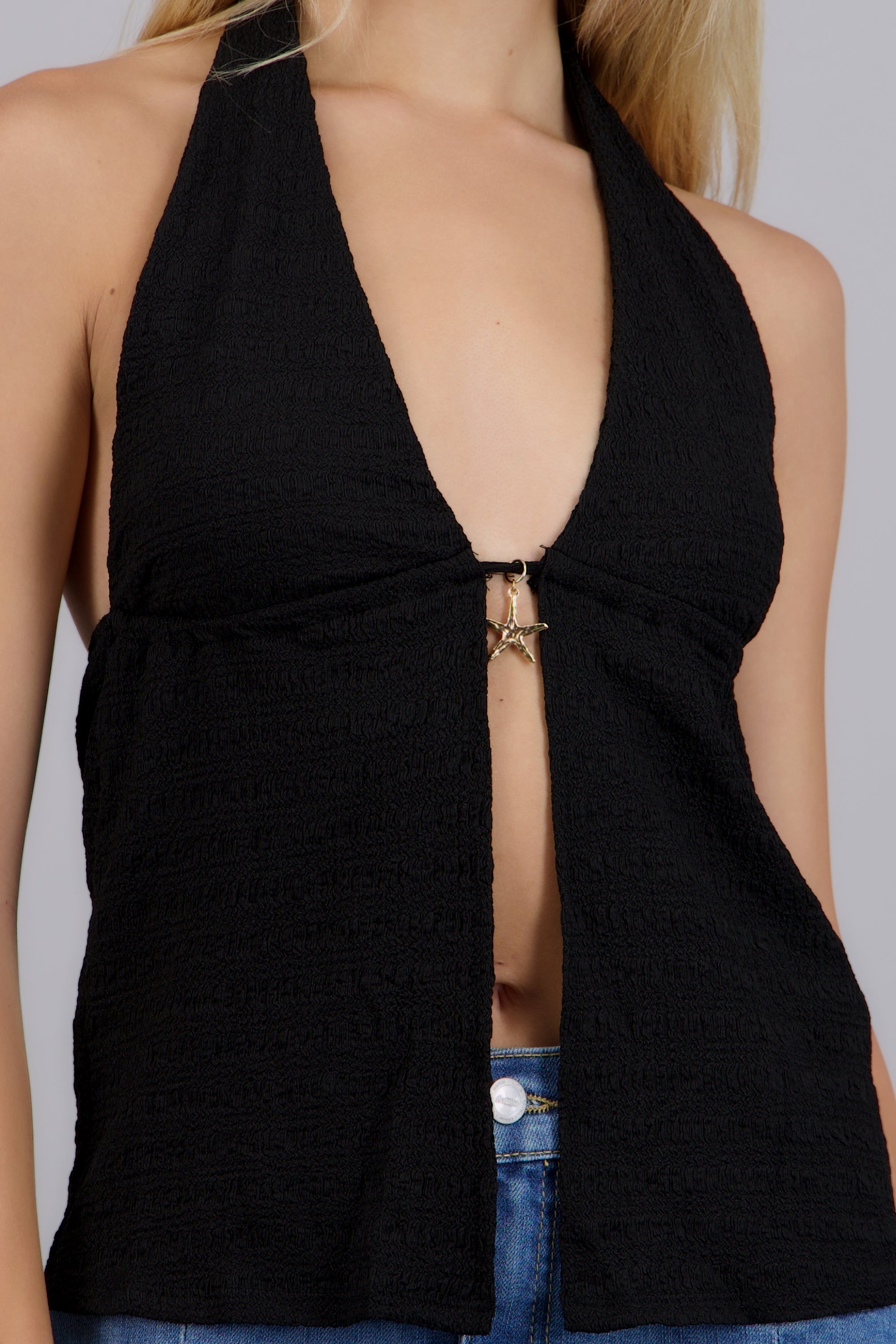 Top halter con textura NEGRO