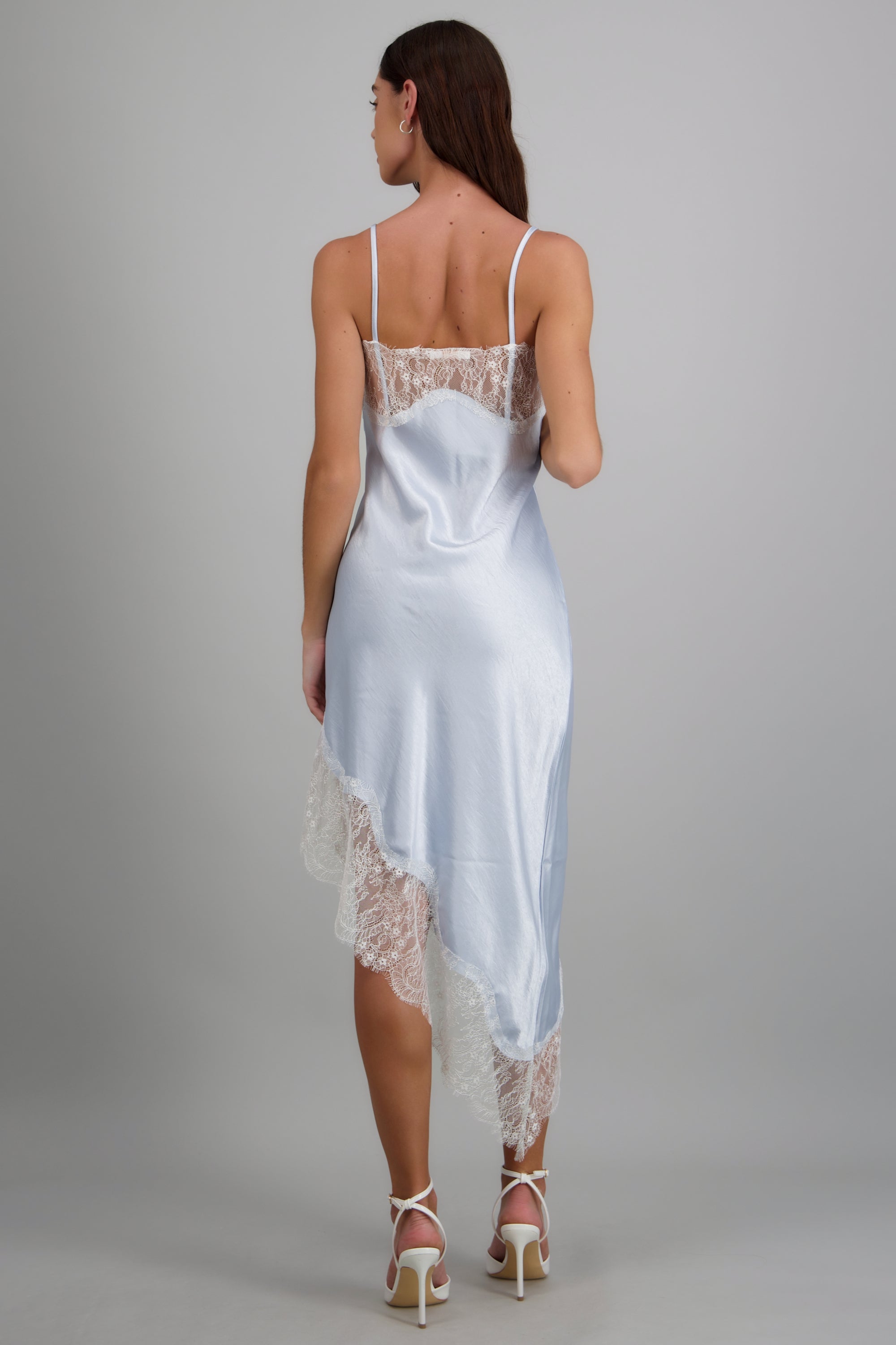Vestido satin con encaje AZUL CIELO