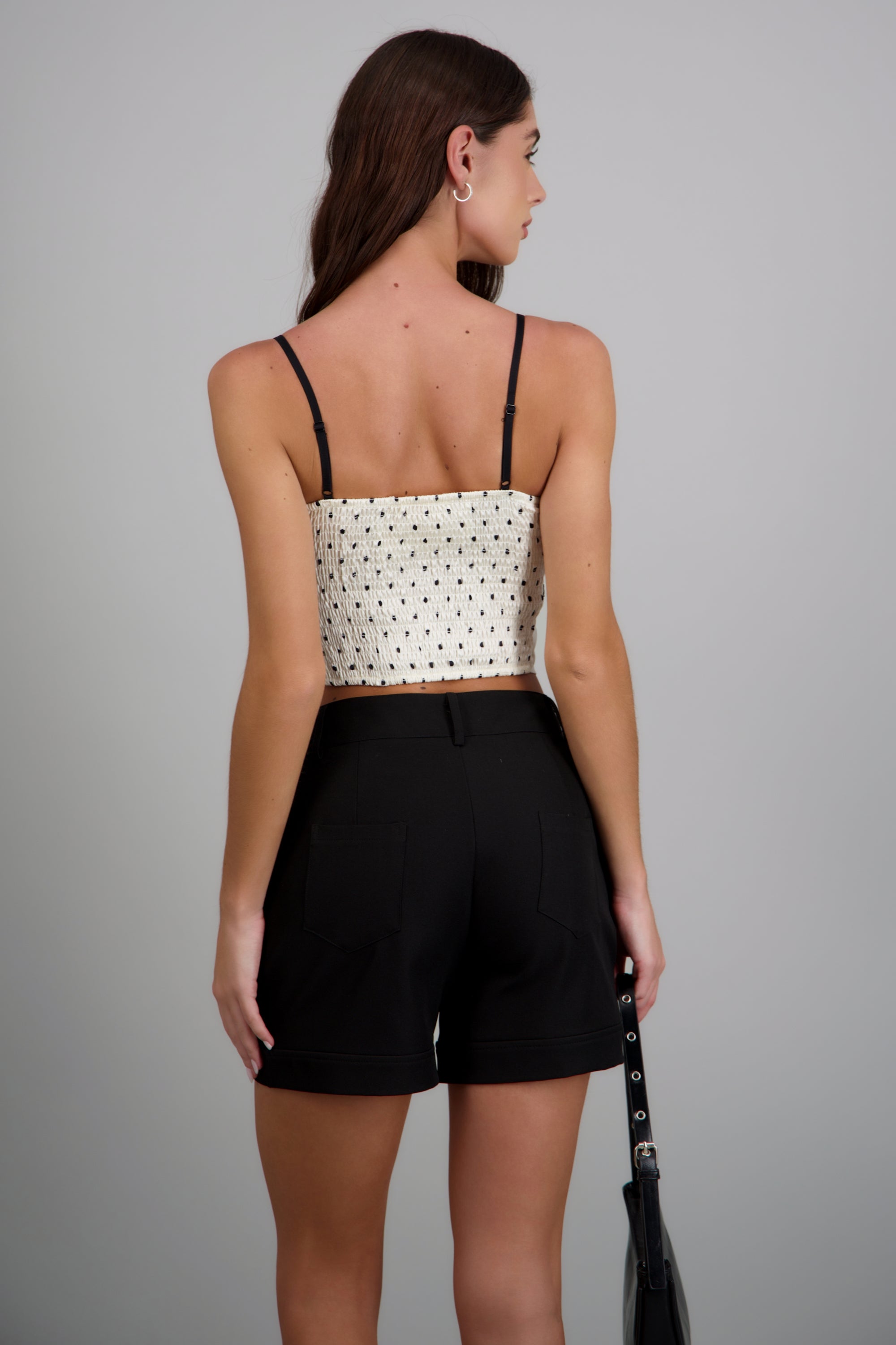 Top corset con encaje y estampado polka dots CREMA