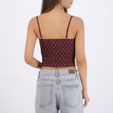 Top corset con encaje y estampado polka dots