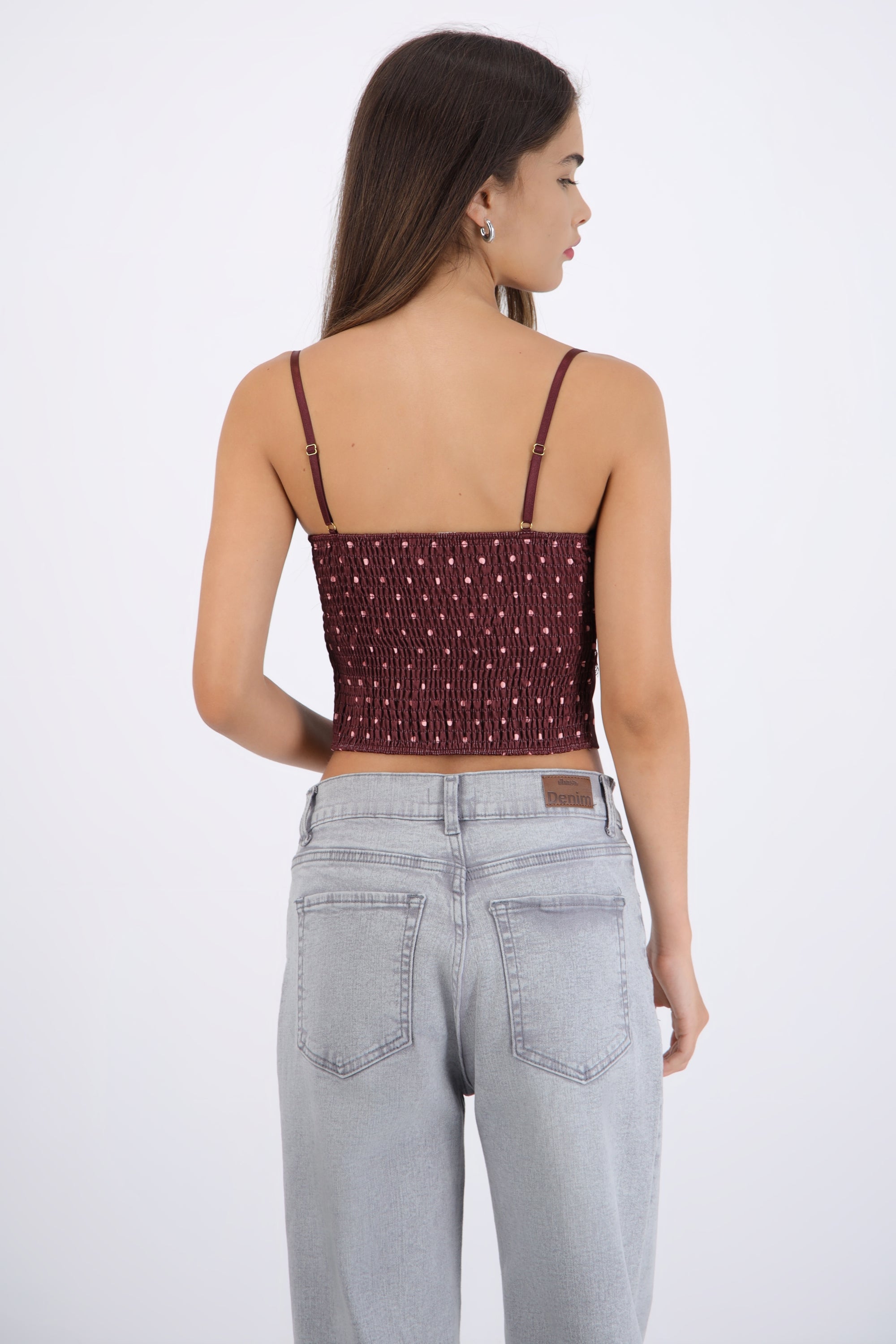Top corset con encaje y estampado polka dots