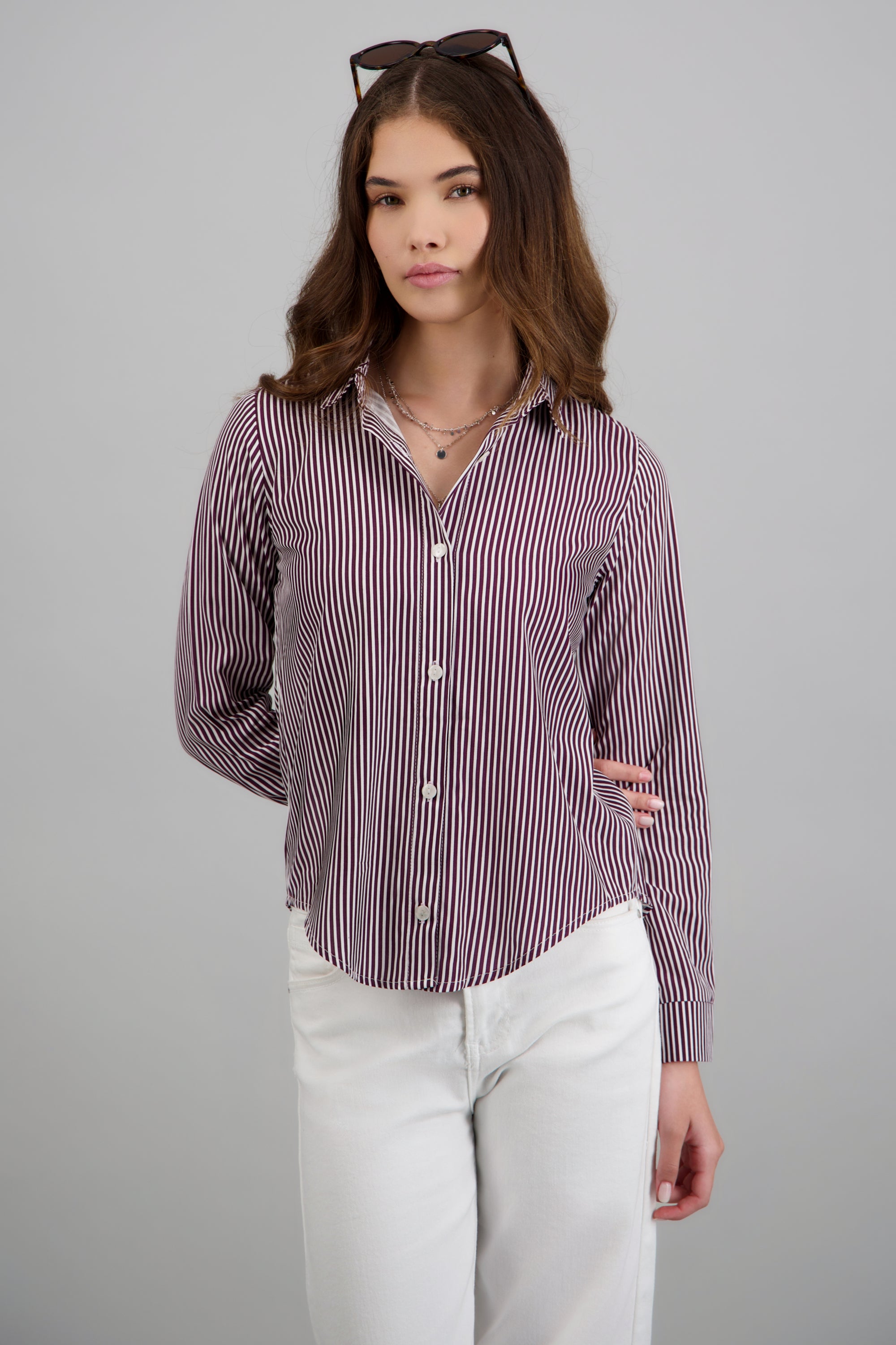 Camisa amplia rayas CIRUELA